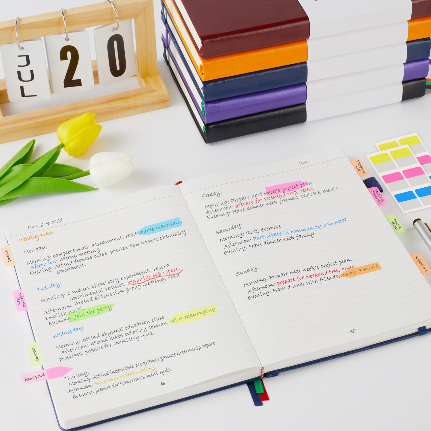 FOCUS DAY Paquete de 3 cuadernos de diario, 320 páginas A5 a rayas, para el trabajo, escritura, cuadernos encuadernados en cuero a granel para mujeres y hombres, oficina, escuela, 5.7 x 8.4 pulgadas,