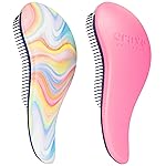 Crave Naturals Glide Thru Detangler Brush Pack of 2 - Curly Hair Brush for Women and Kids - Wet and Dry Comb for Adults - Soft Flexible Bristles for Gentle Use - Pink and Soft Hazy Swirl
