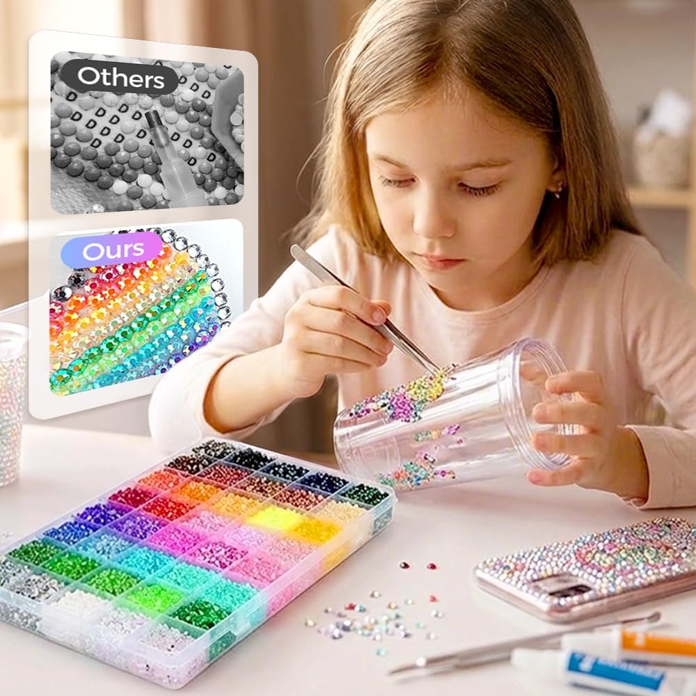 Bedazzling Kit with Rhinestones, Colorful DIY Resin Rhinestone For Bedazzling Kit with 3Pcs B7000 Glue, Tweezers & Pickup Pen, Multicolor 3mm Flatback Gems for Nail Art DIY Crafts Decorations (40000)
