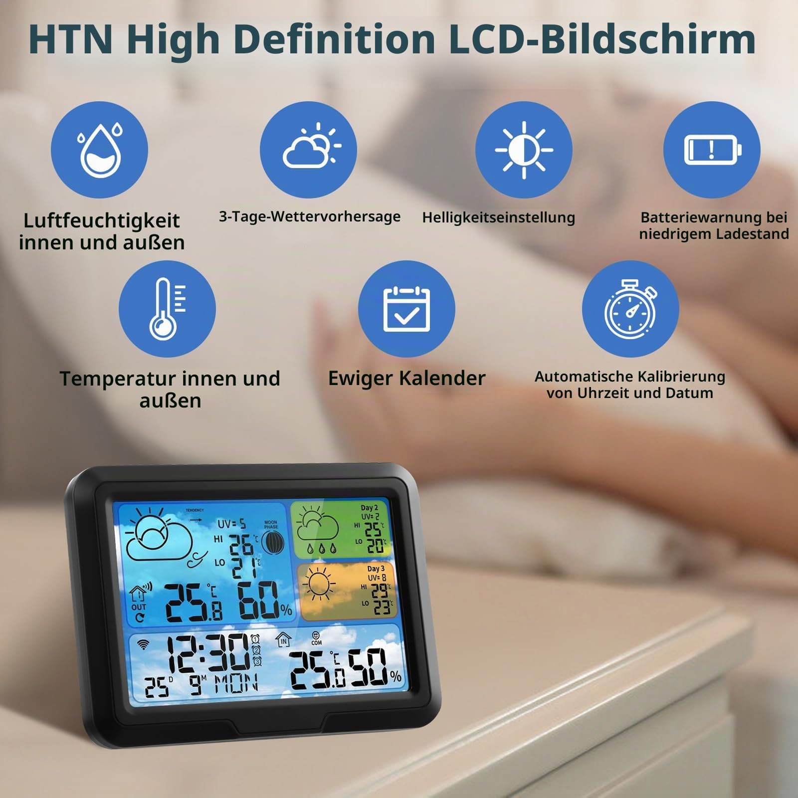 Wetterstation Wlan,Wetterstation mit Außensensor App Tuya Wetterstationen Kaufen DCF Empfangssignal Funkuhr Innen und Außen Thermometer Hygrometer Funkwetterstation Wettervorhersage Luftdruckmessung