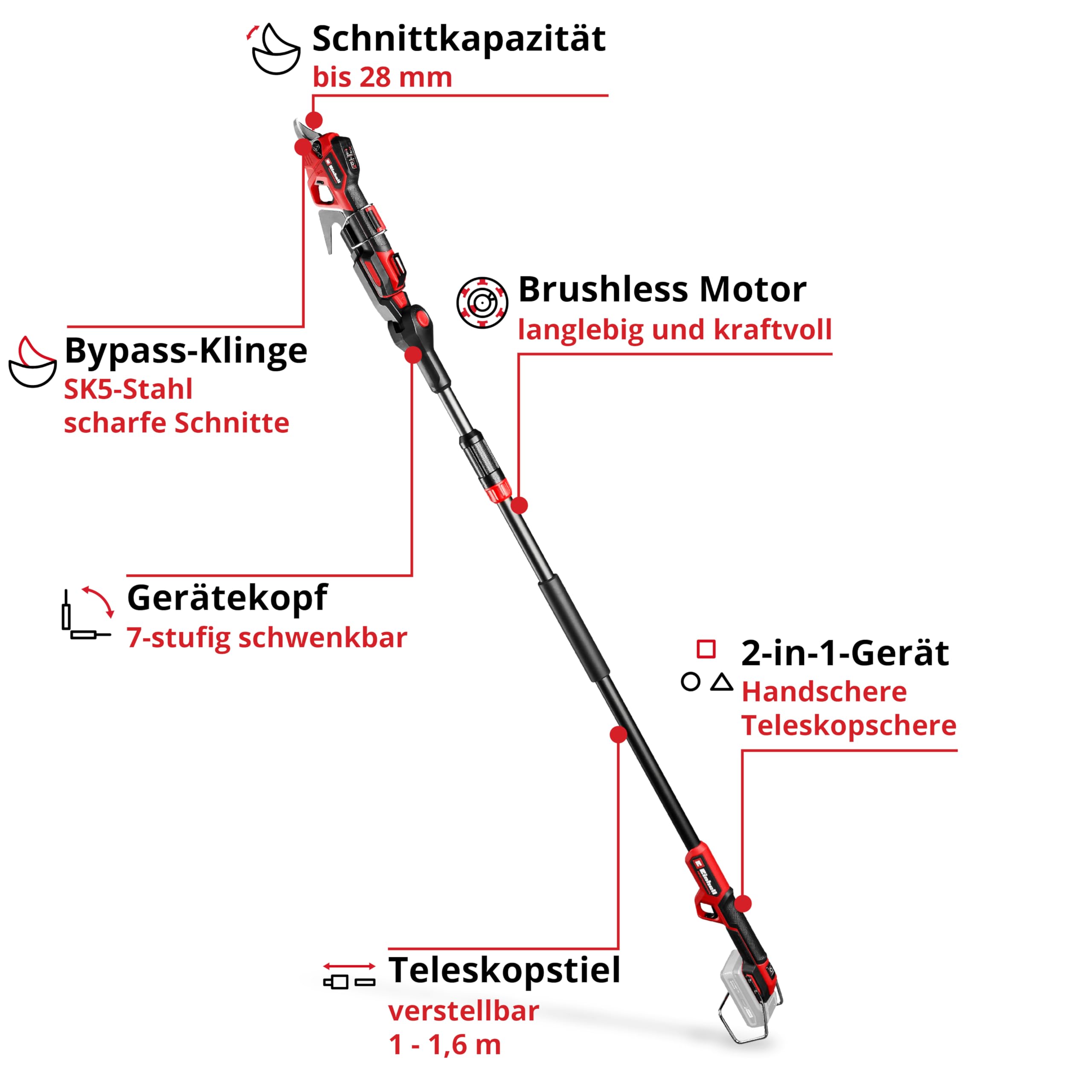 Einhell Professional Akku-Astschere GP-LS 18/28 Li T BL Power X-Change (18 V, Teleskopstiel für Arbeiten in 3,8 m Höhe, bis 28 mm Aststärke, Bypass-Klingen, inkl. 4,0 Ah Akku)