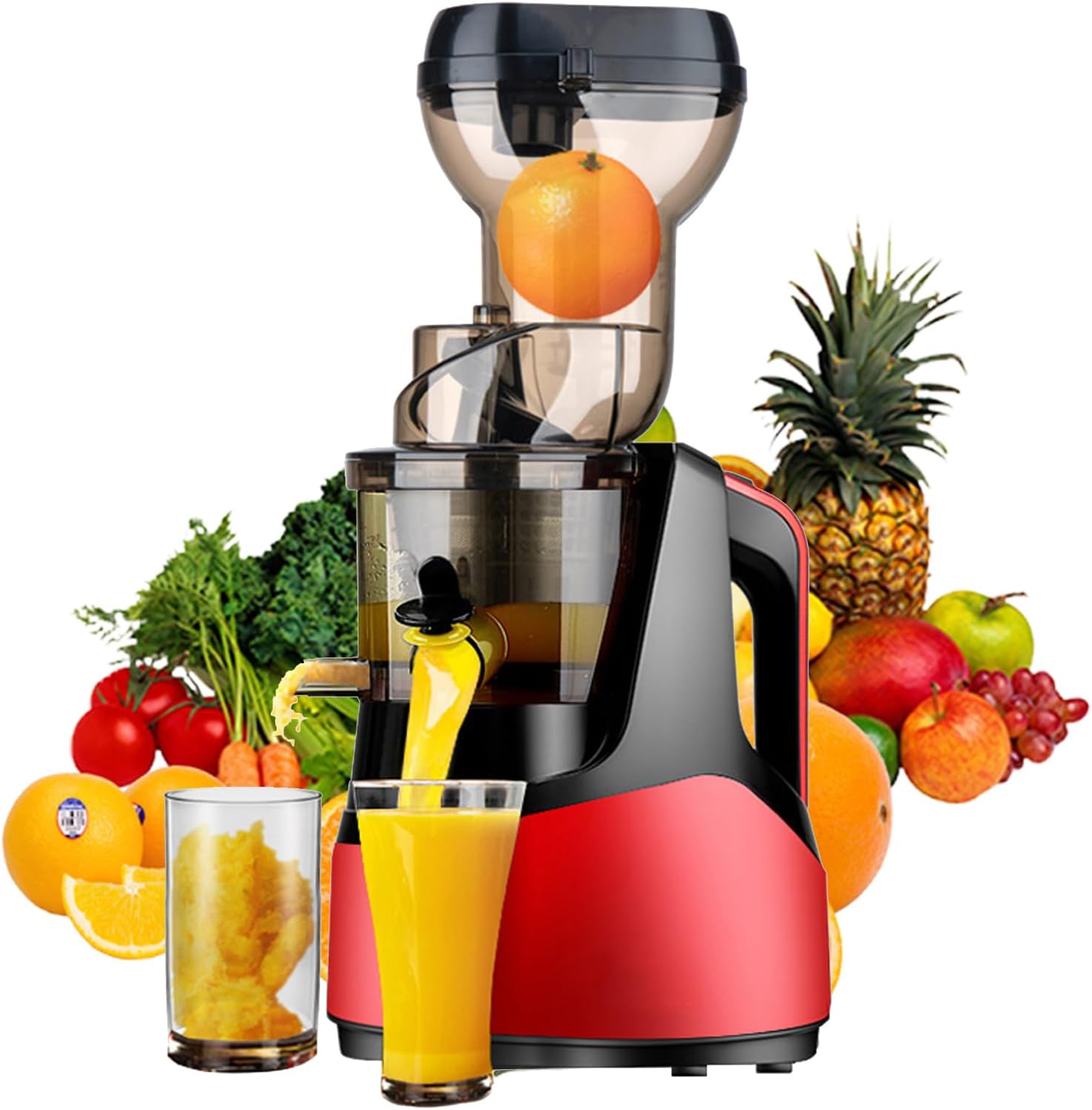 Cold Press Juicer, Slow Masticating Juicer Machines, nama juicer, Juicer Machine with 200w Large Feed Chute, Fit Whole Vegetables and Fruits, Easy to Clean red