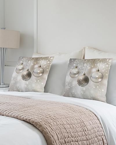 Miniatura 3 de Juego de 2 fundas de almohada decorativas de Navidad de 18 x 18 pulgadas, diseño de estrella de Navidad, bola de Navidad, color plateado, para sofá,