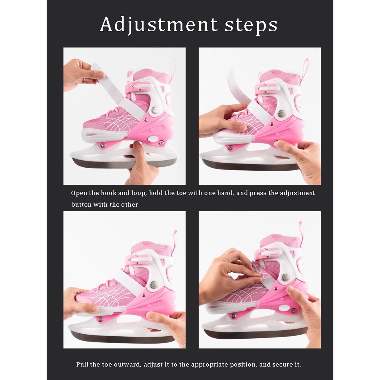 Patins à Glace pour Les Adolescent Garçon Fille,Chaussures de Patinage de Vitesse système de laçage Rapide et Boucle Push-Lock,Patins réglables en 4 Tailles,Idéal pour Les patinoires