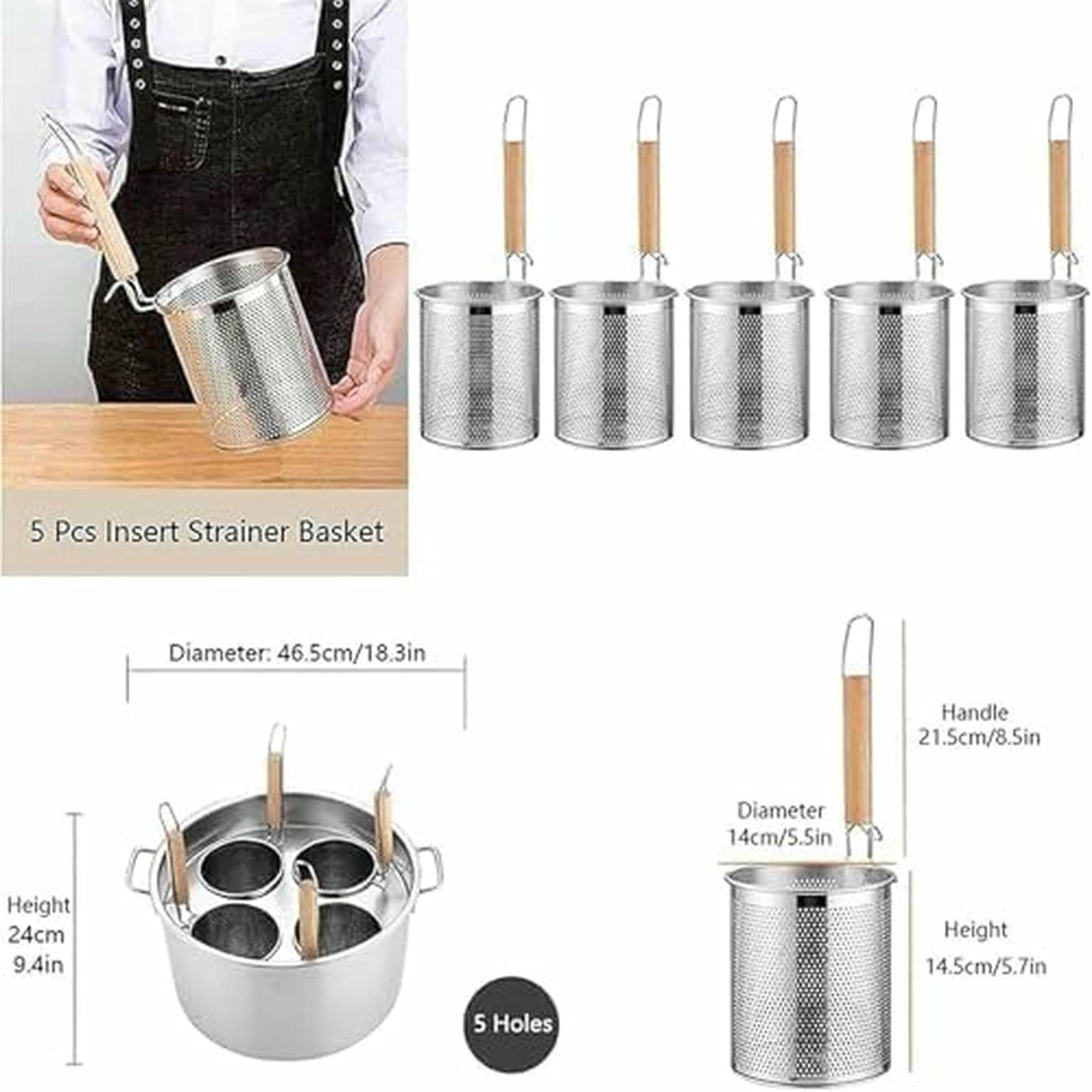 Ollas para Pasta, Juego de ollas para cocinar Pasta comerciales, ollas para cocinar Pasta multifuncionales con Divisor y colador, Olla de Acero Inoxidable para Cocina casera, Restaurante~/