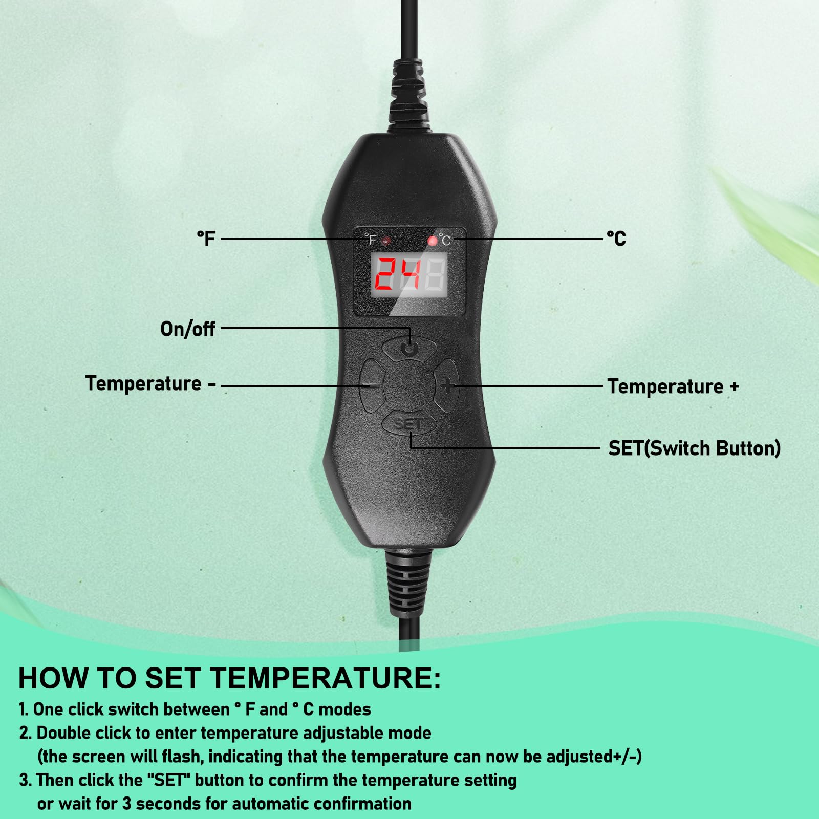 Estera calefactora para plantas con termostato: 10 x 20,75 pulgadas, estera térmica segura para plantas, 50 W, estera térmica duradera para plantas, invernadero de la habitación, estera térmica para
