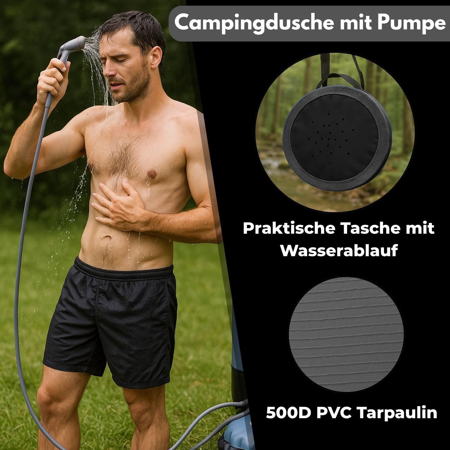 Coemo Tragbare Campingdusche mit Pumpe, 11L Solardusche