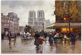 meidasi Edouard Cortes Paintings :Place St. Michel, Notre Dame,Art Poster (2) Artworks Canvas Room Aesthetic Wall Art Prints Home Modern Decor Gifts 16x24inch(40x60cm), Unframe-style