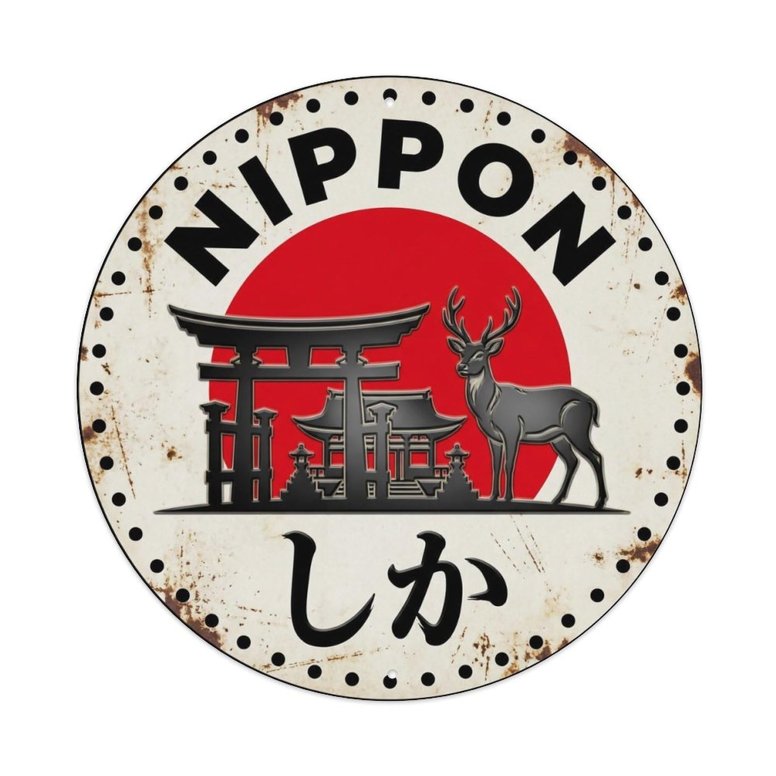 Yrnq 8X8inch Vintage Style Shrine Deer Nippon Sacred Animal Aged Metal Tin Sign