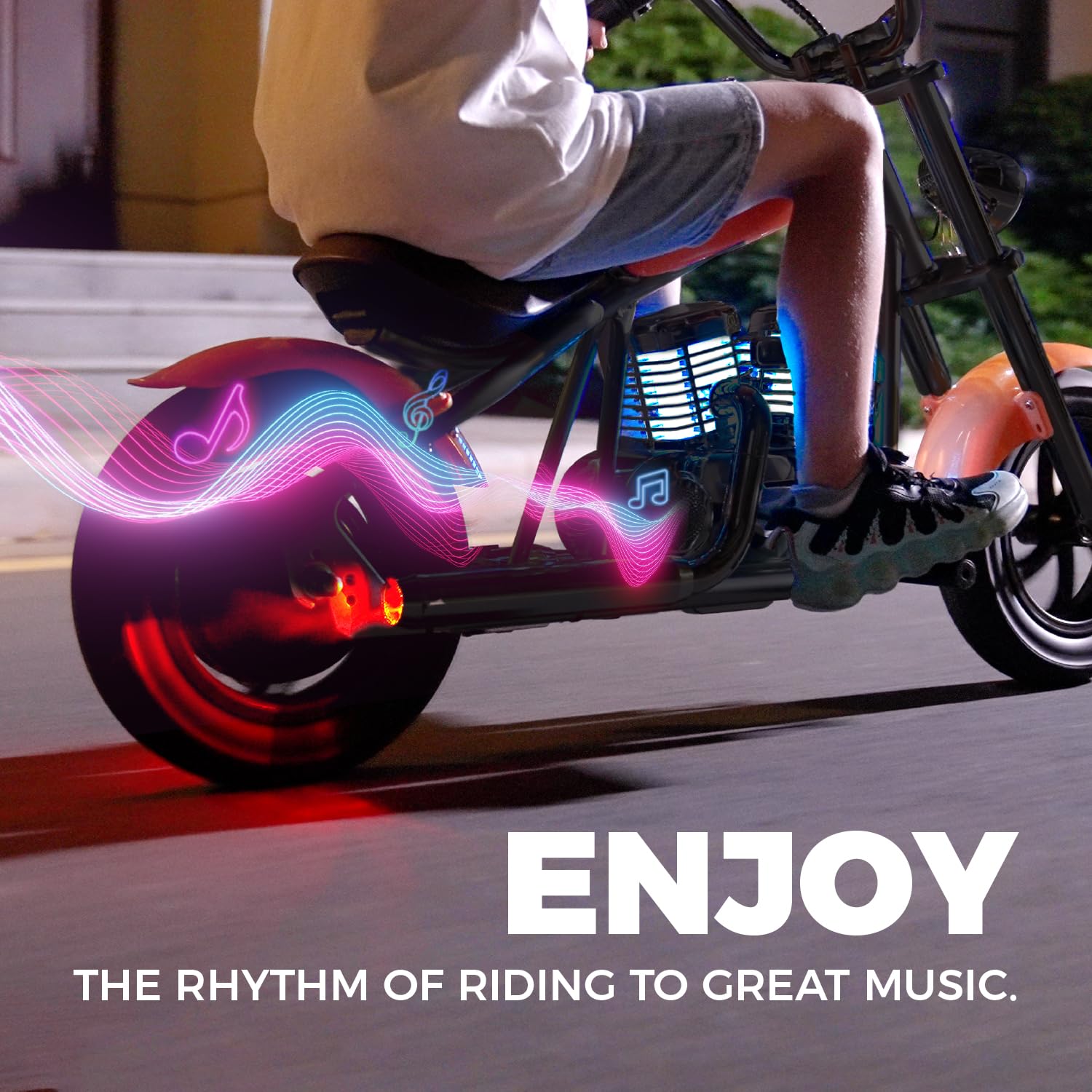 Motocicletta elettrica per bambini, HYPER GOGO Moto Elettrica con luce ambientale colorata, Modalità di Velocità 8/12/16 KMH, Pneumatici pieni da 12", 16KM Long-Range per bambini/adolescenti (Nero)