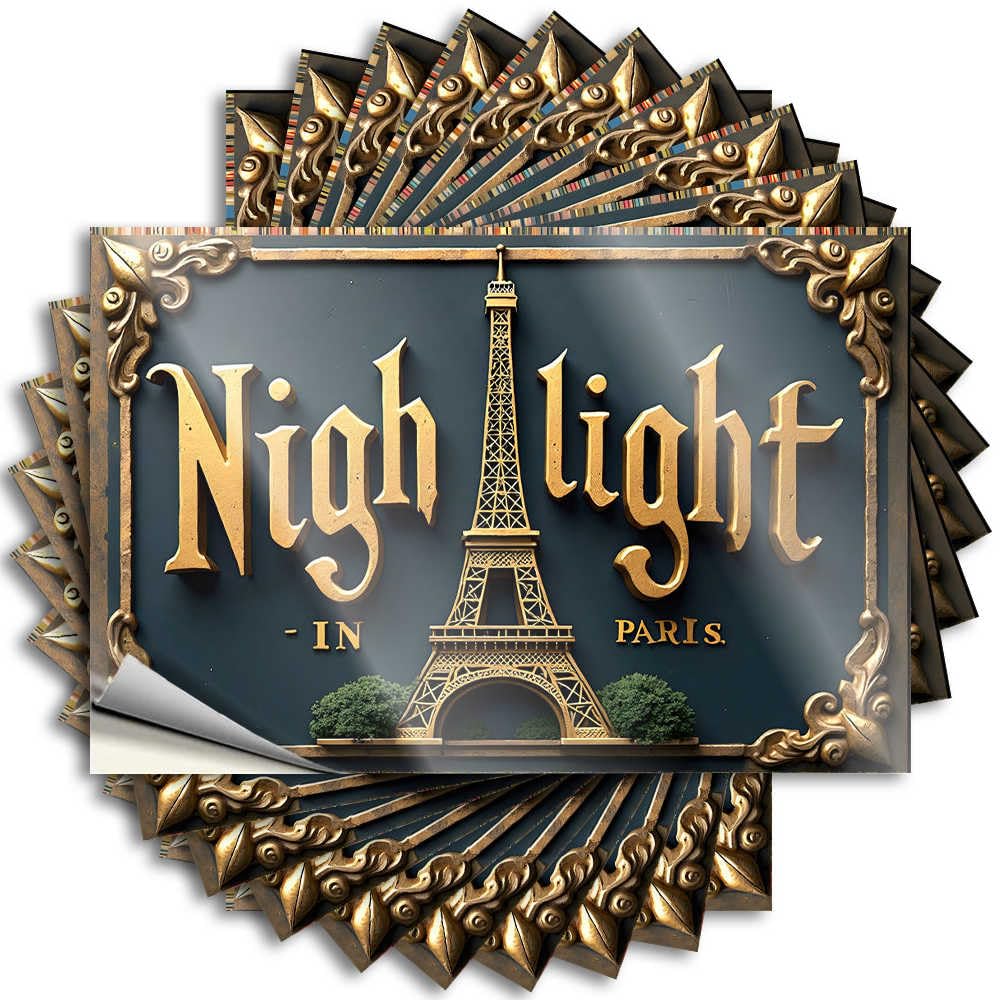 Grunge, Bumper Military Cover Golden Eiffel Tower Illuminates Night in Paris | Cozy Waterproof Vinyl Stickers(12X18CM)