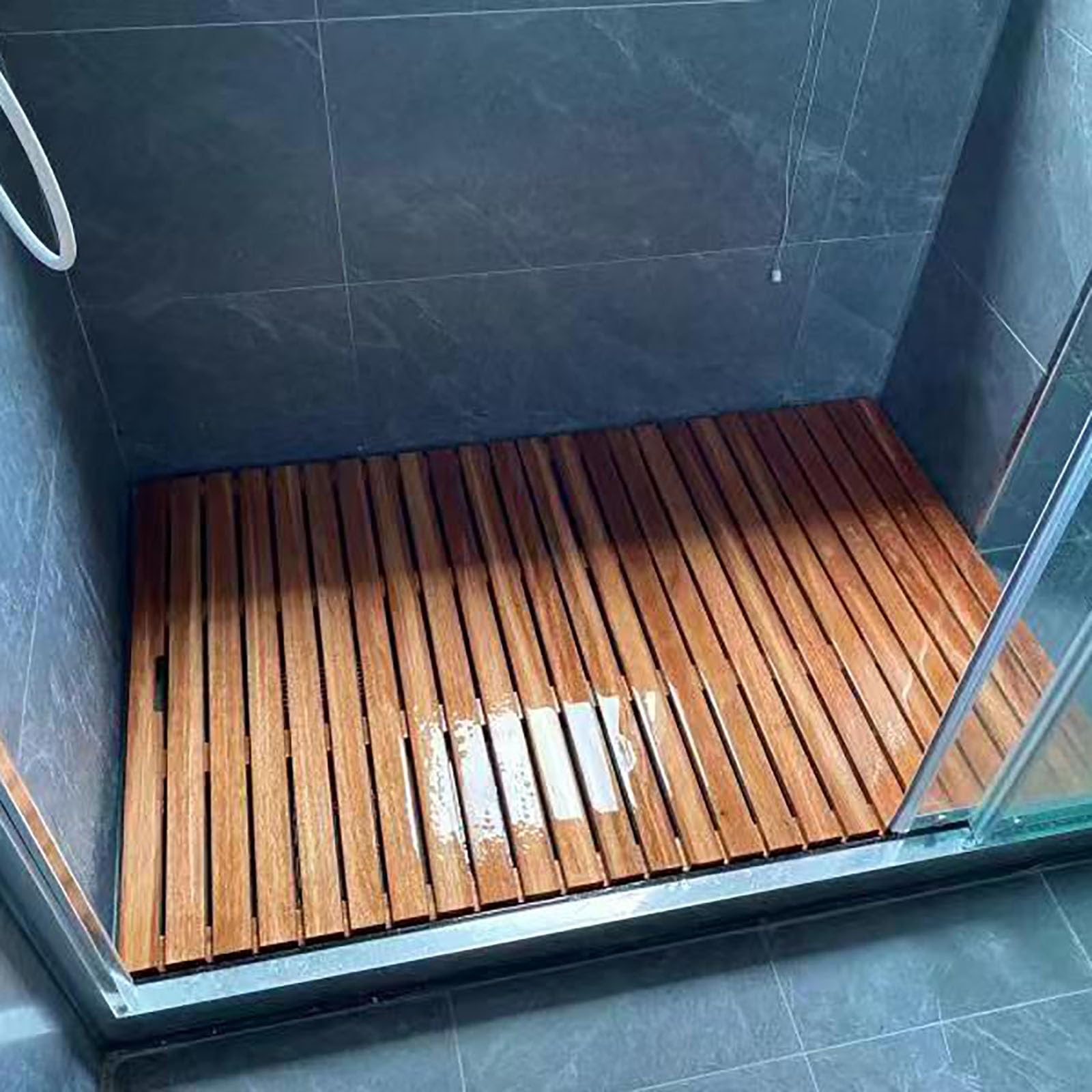 Tappetino da doccia antiscivolo in legno teak, 53,3 x 55,9 cm, ecologico, nessun odore, perfetto per spa bagno, design antiscivolo, elegante accessorio per doccia