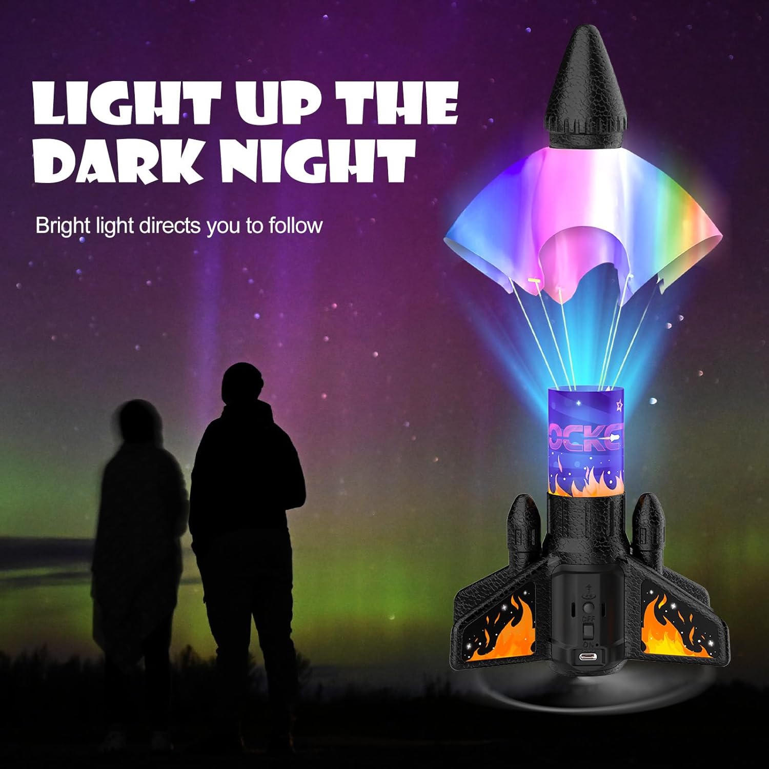 Rocket Launcher for Kids, 200 ft Self Launching Motorized Rocket Toy with LED and Safety Parachute Land, Outdoor Toys Cool Birthday for Boys Ages 8-12 (Orange)