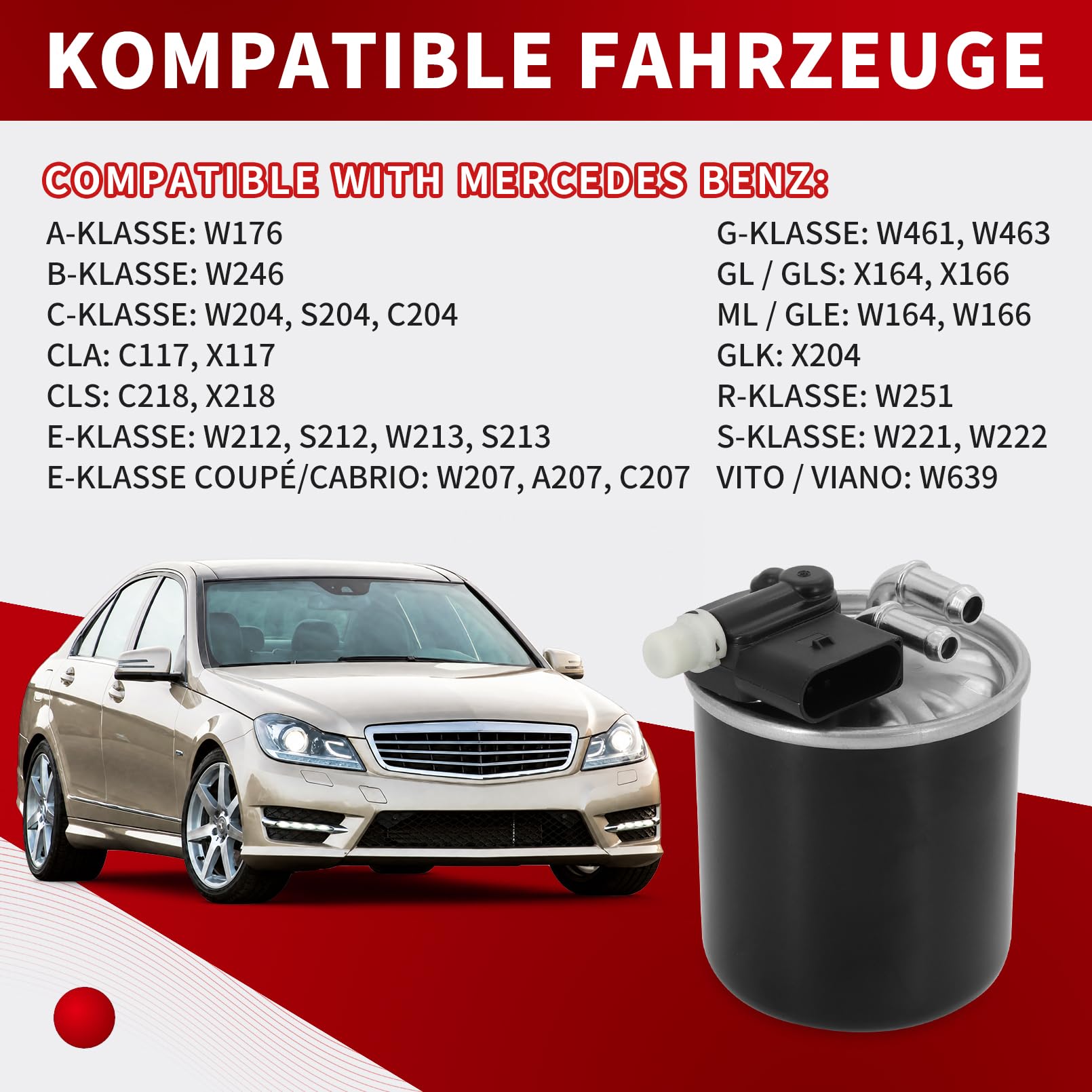 Filtro de combustible 6420903152 WK820/14, filtro de combustible, filtro diésel, repuesto para A/C/E/S/M Clase W176 W204 W212 W213 W166 W222 6420904852 6420906052