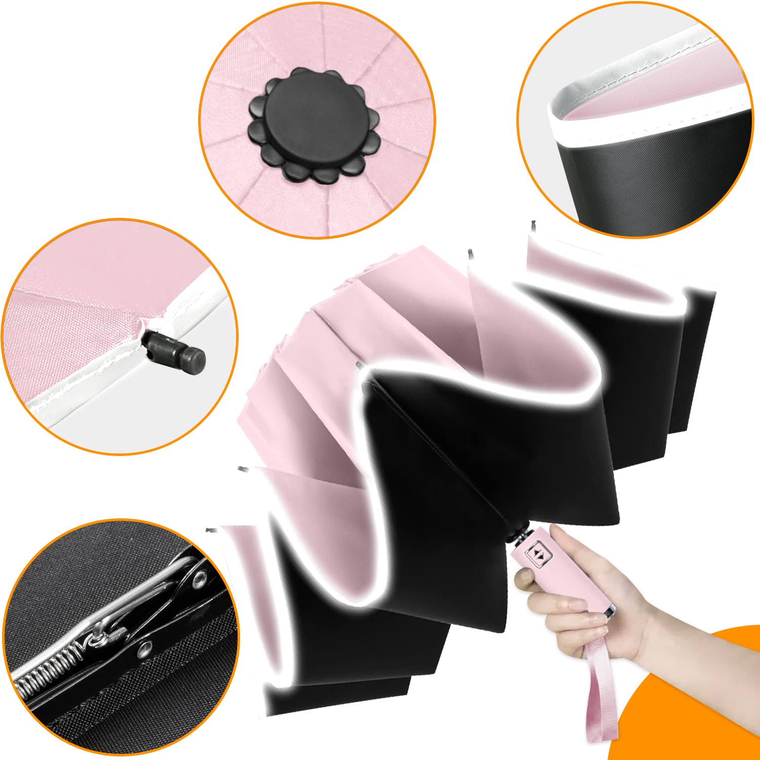 Ombrello Inverso Automatico, Ombrello Pieghevole Antivento, Ombrello Grande da Pioggia 10 Stecche Rinforzate per Uomo Donna, Diametro 105cm