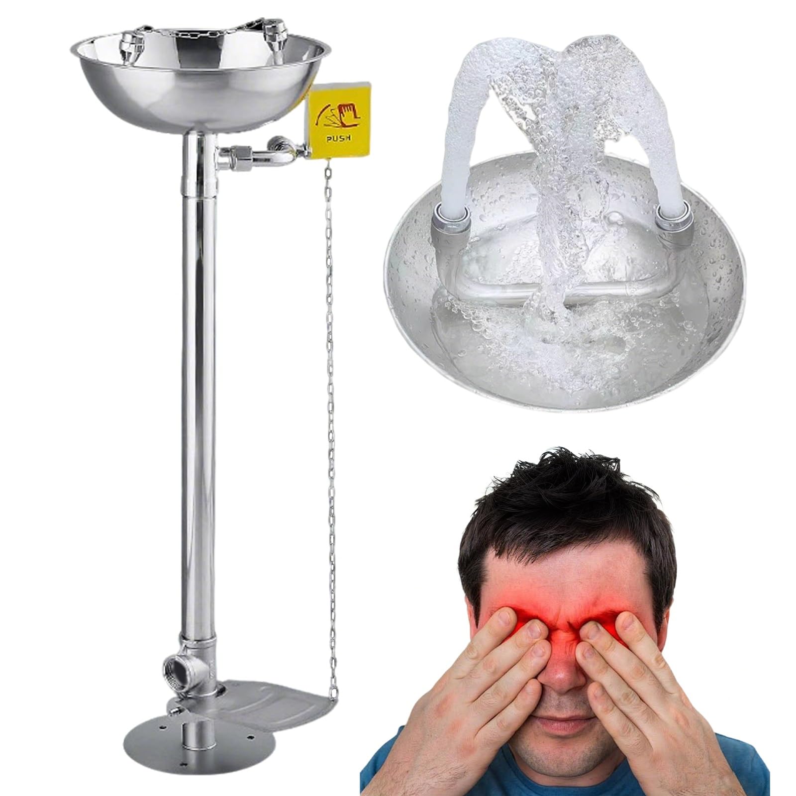 JYHHCYS estación lavaojos Estación Lavaojos De Emergencia, Estación Lavaojos Facial con Pedal, 12 L/min Estación Lavaojos De Pie con Doble Boquilla Y Flujo De Agua Ajustable, Lavaojos con Lavabo