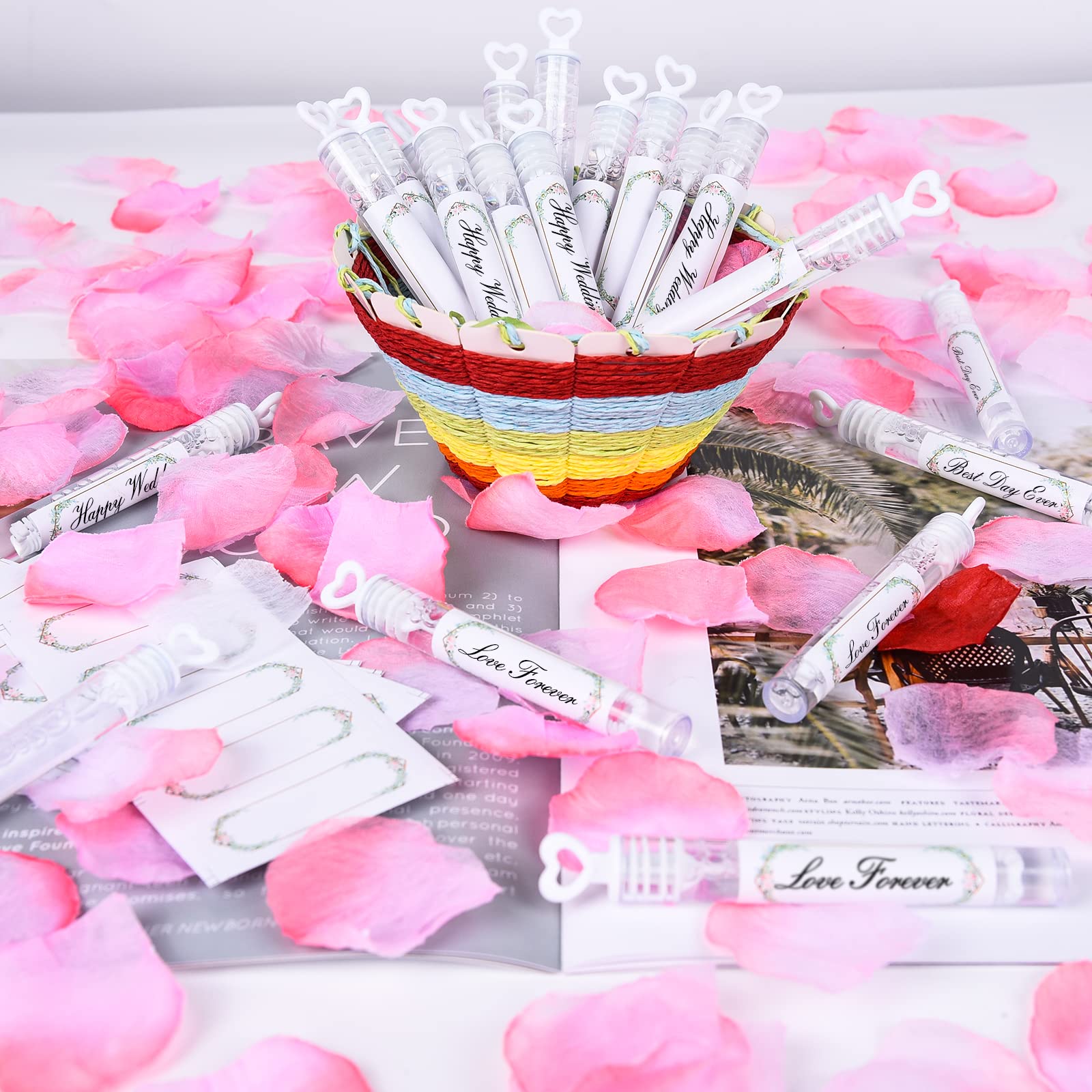 FORMIZON Bolle di Sapone per Matrimonio, 50Pcs Giocattoli Bambini Bolle, Wedding Bubbles con Manico a Cuore, Bomboniere Matrimonio per Matrimoni, feste di compleanno, San Valentino (Etichetta)