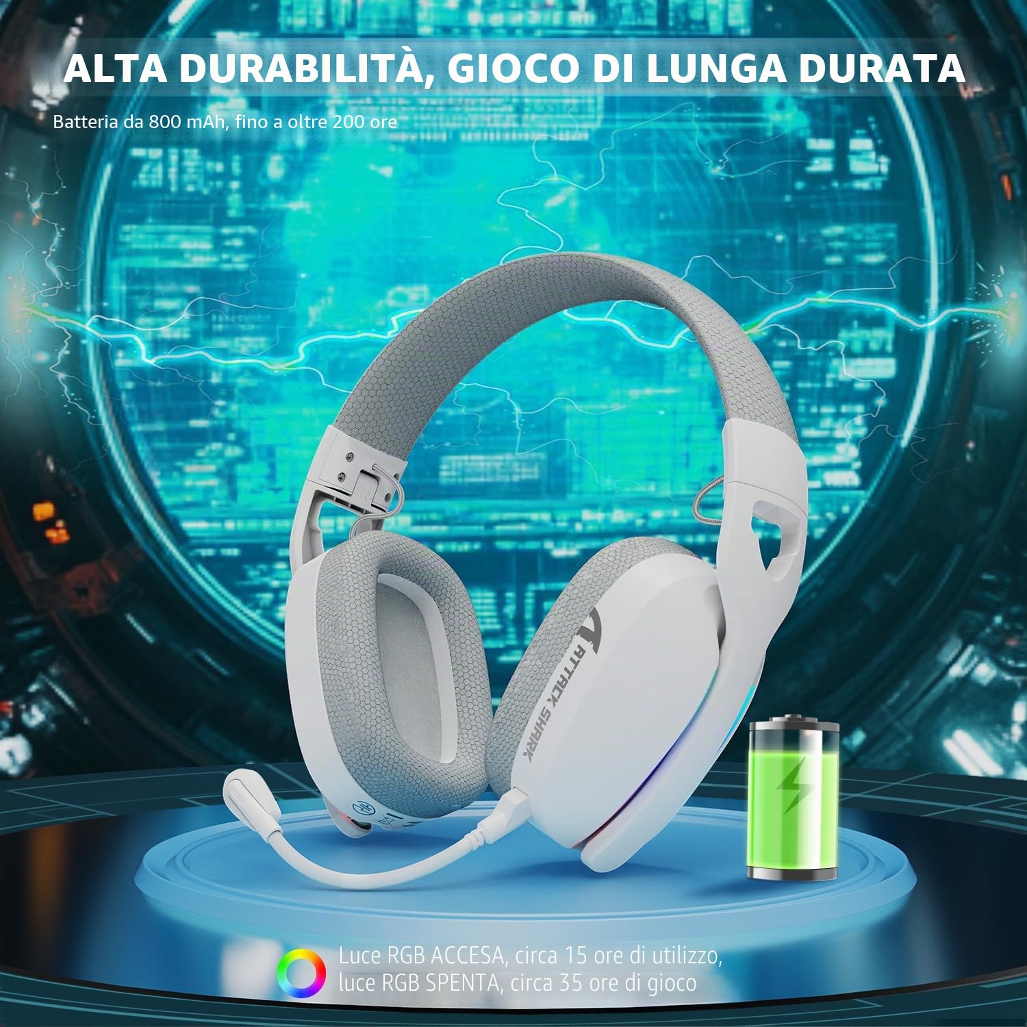 MAMBASNAKE x ATTACK SHARK L90 Cuffie da gioco wireless ultraleggere e galleggianti, suono surround 7.1, BT5.3/2.4Ghz/cablate, RGB, driver al neodimio da 40 mm, per PC/PS4/PS5/Switch/Xbox-Bianco
