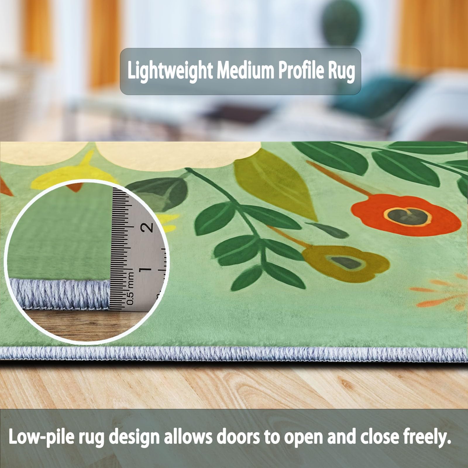 Alfombra para Sala de Estar 80 x 150 cm – Retro Natural a Base de Plantas Alfombra para Dormitorio Lavable a Máquina, Suave y Antideslizante Esponjosa para Habitación Infantil Verde