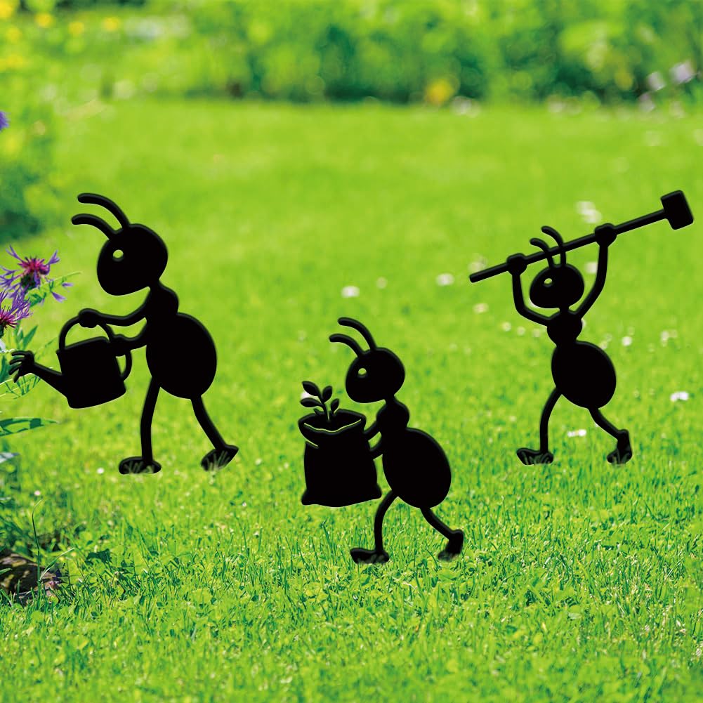 SUPERDANT 3PCS Industrial Ant Metal Garden Yard Art Decor Black Silhouette Outdoor Iron Art Decoration Garden Stakes Statues Ornament Crafts for Backyard Parks Lawns Outdoor Spaces