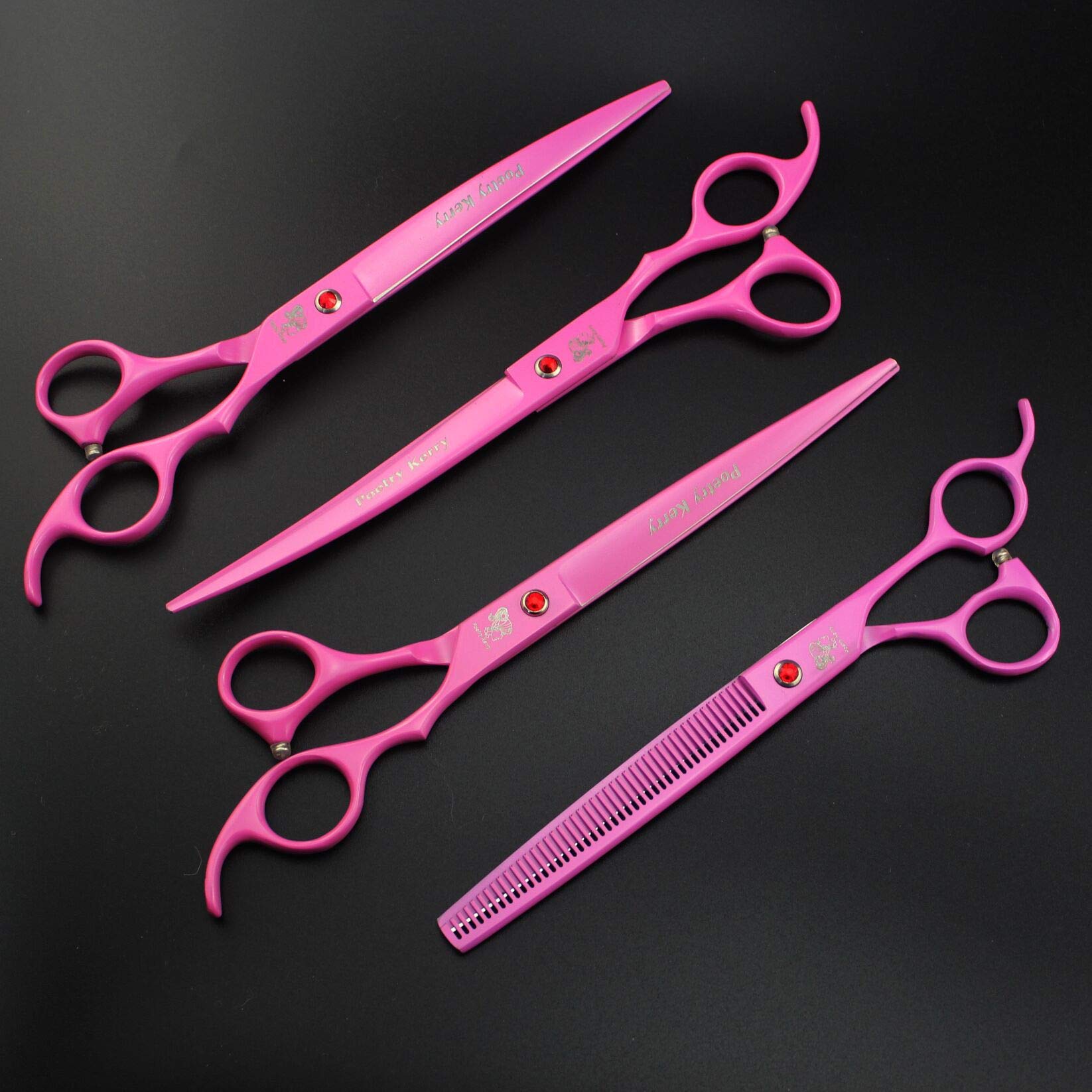JIESENYU Juego de tijeras de aseo para mascotas, kit profesional de acero inoxidable para perro o gato con tijeras de corte de 7 pulgadas, tijeras de adelgazamiento, peines curvos