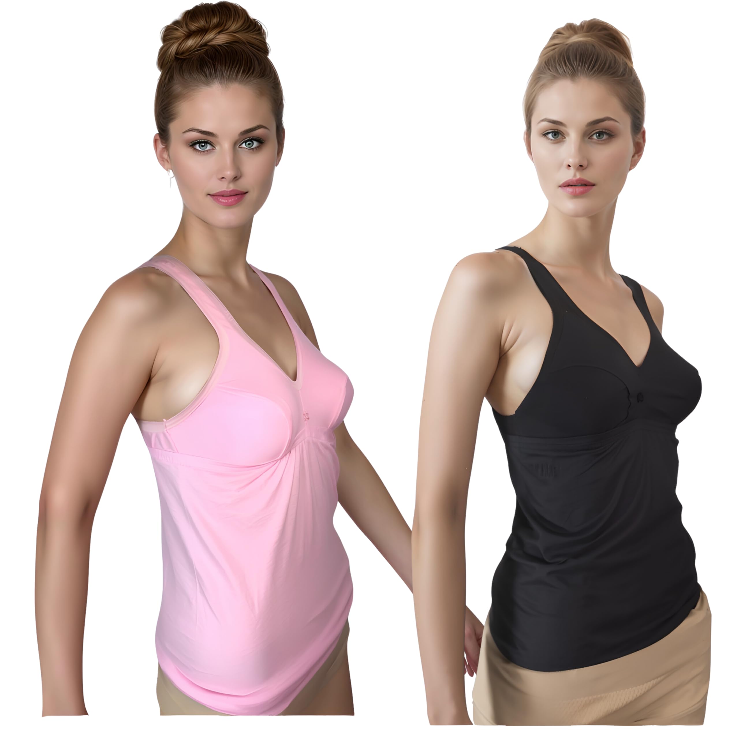 Women's Regular Fit Sleeveless Cotton Bra Cum Camisole Slip Spaghetti Pack of 2 Multicolor-picture-16