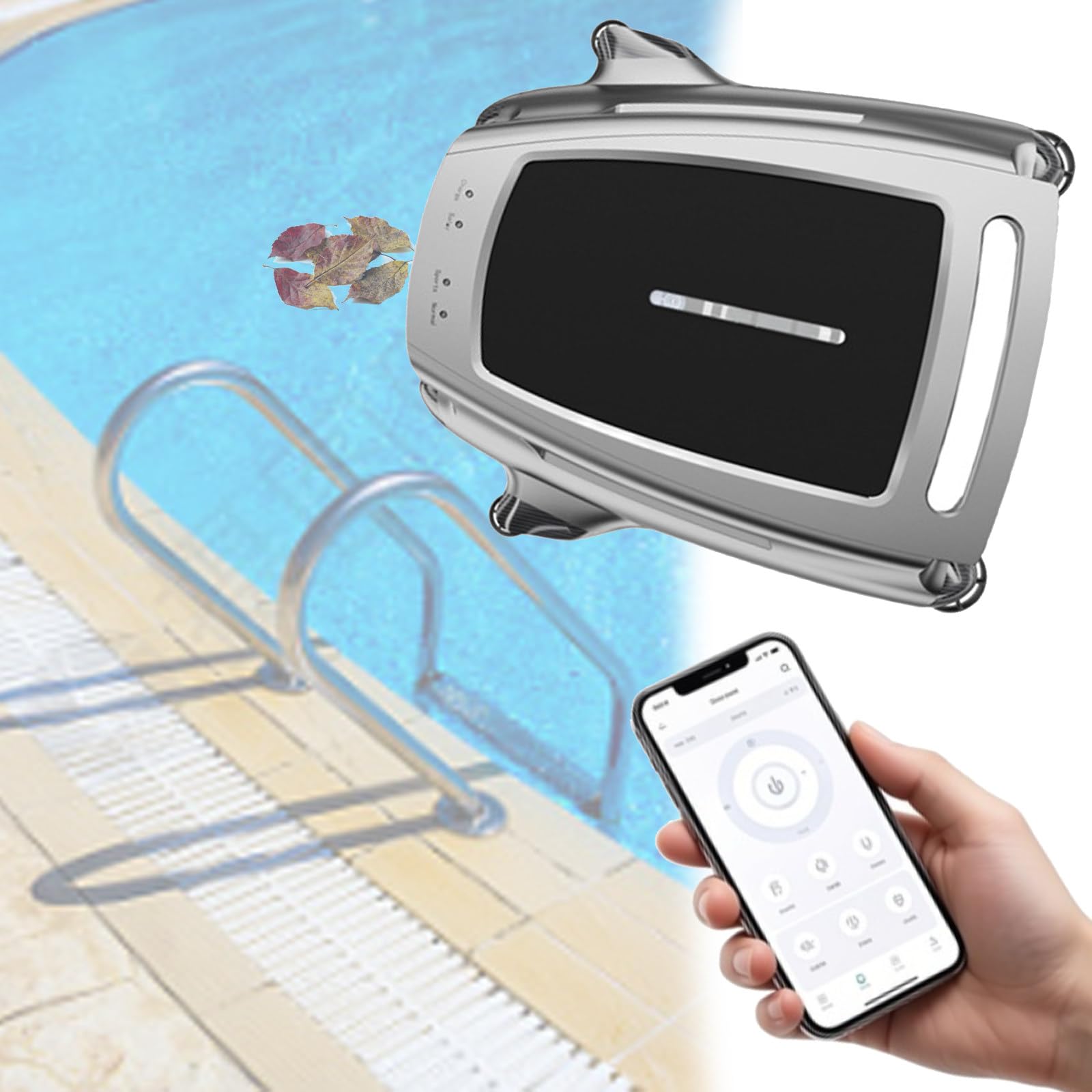 DOZPAL Pool Sur-face Cleaner Robot with Solar and 5200mah Rechargeable Dual Mode, Cordless Robotic Cleaner Automatic Pool Sur-face Skimmer - App Control B