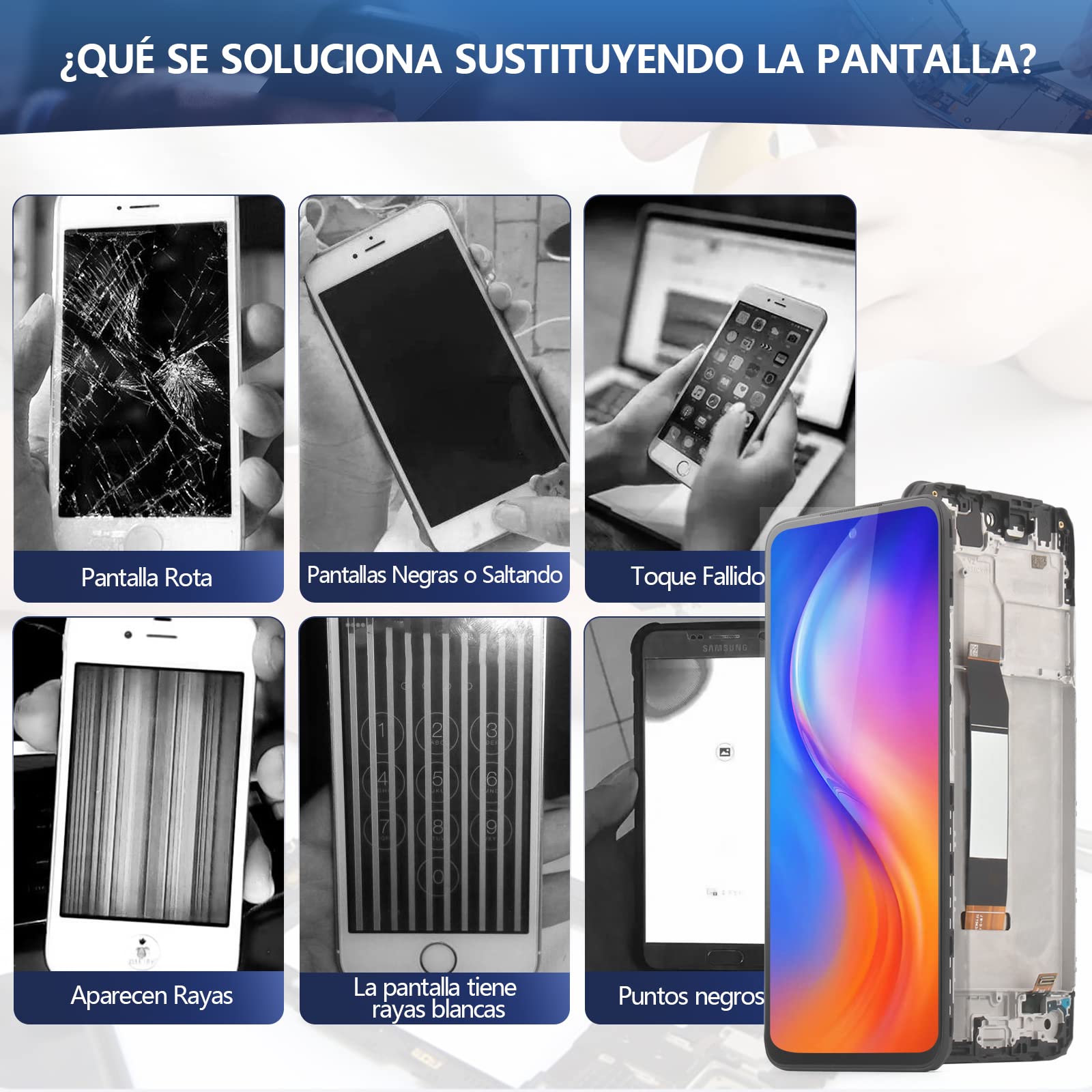 RongZy para Xiaomi Poco M3 Pro 5G M2103K19PG M2103K19PI LCD+Pantalla Táctil Digitalizador Asamblea Reemplazo +Reparación Herramientas(Negro con Marco)