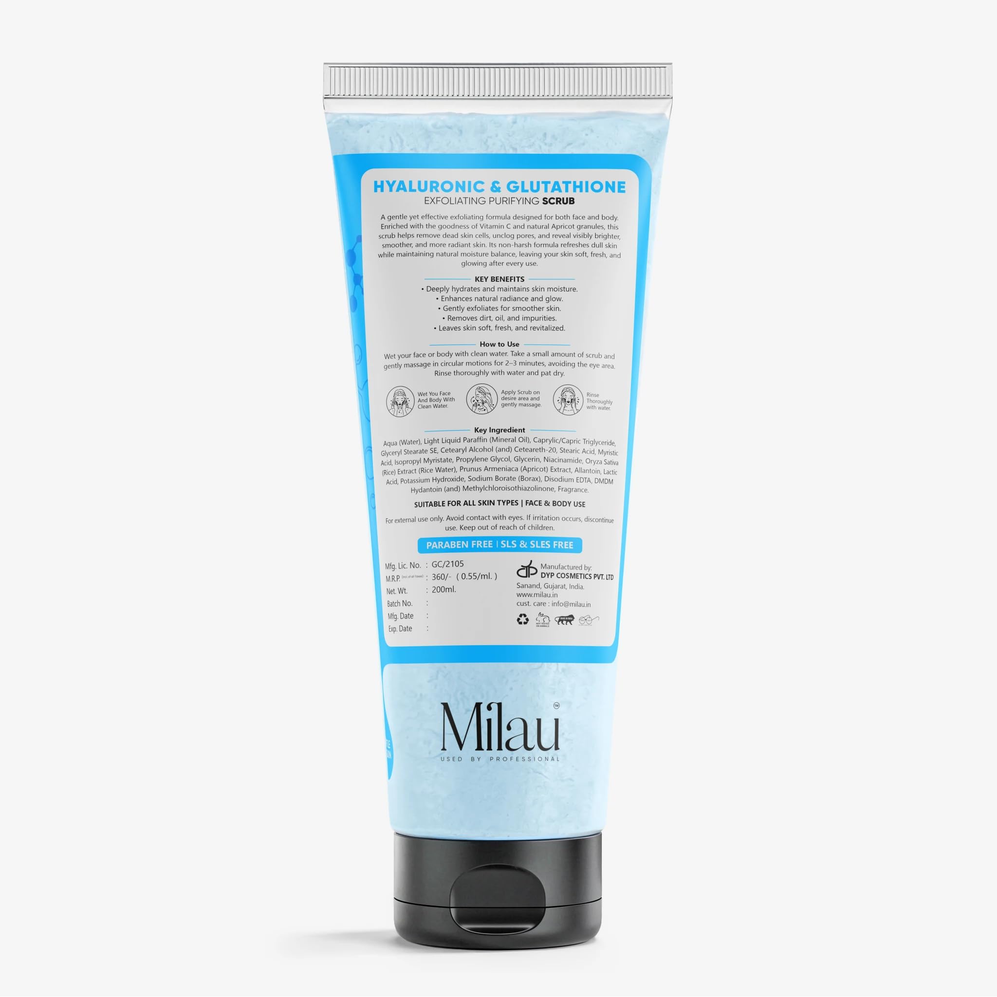 Buy Milau Hyaluronic & Glutathione Exfoliating Purifying Scrub for Face and  Body/Face Scrub for Women & Men/Body Scrub (200ml) Online at Low Prices in  ...