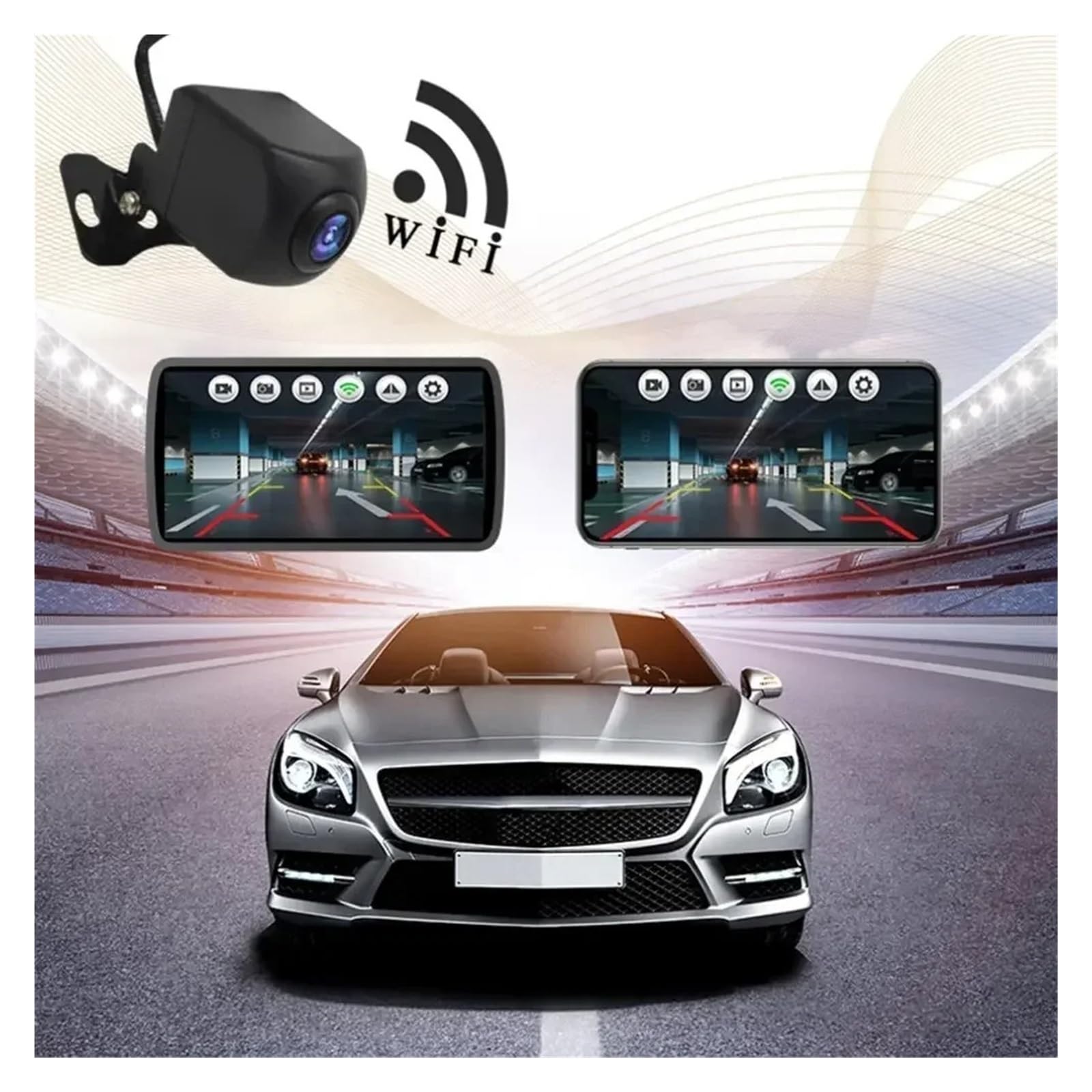 Cámara Visión Trasera para Coche WiFi HD Visión Nocturna Inalámbrica con Monitor Impermeable WiFi Cámara Trasera