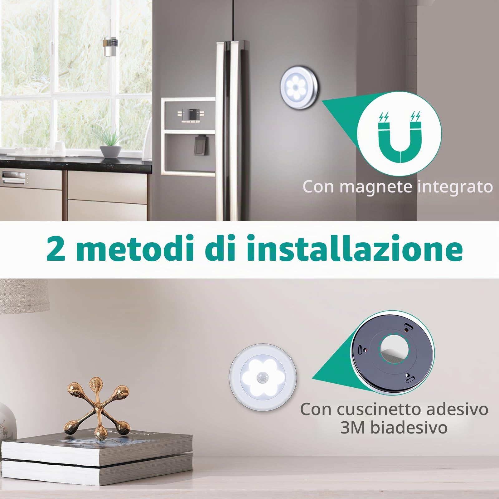 ORIA 6PCS Luce Notturna Sensore Movimento, Luci Armadio Led Senza Fili con Magnete, Auto On/Off, Luce Adesiva a Batteria per Armadio, Corridoio, Scale