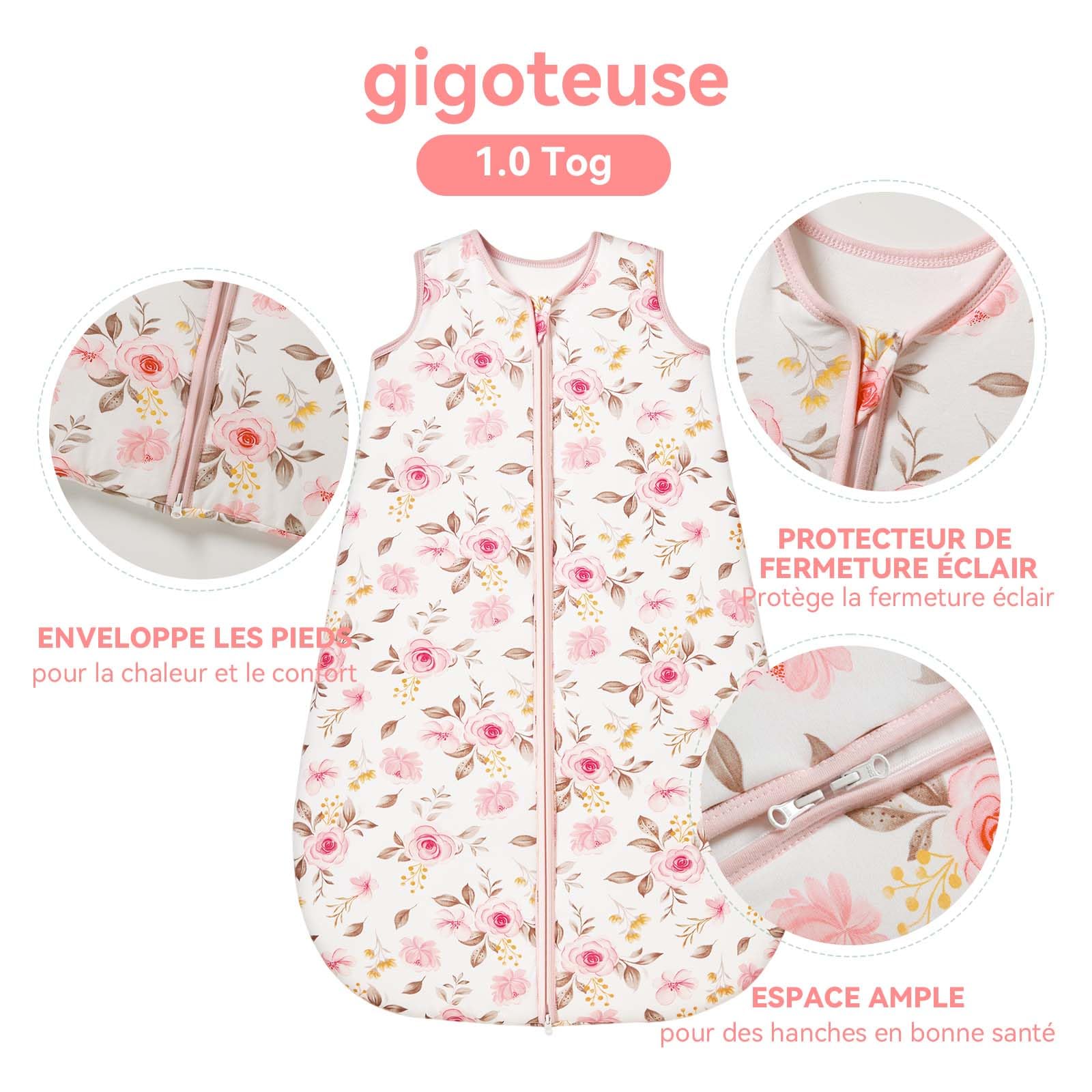 Gigoteuse pour bébé 1.0 Tog, lot de 2, en rayonne ultra douce fabriquée à partir de bambou, sac de couchage en fibre de bambou biologique pour bébé, idéal pour toutes les saisons(Rose,M)