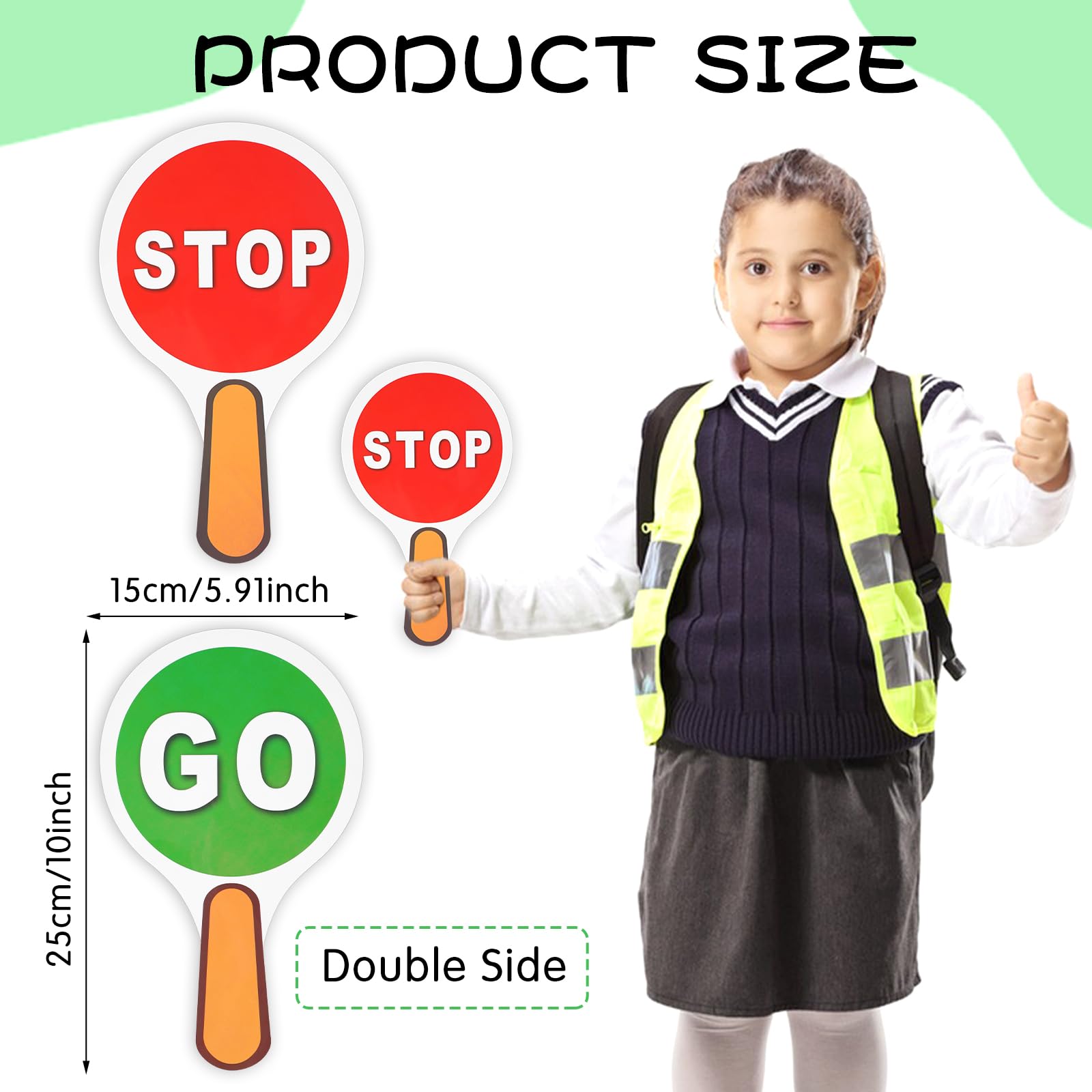 4PCS Stop and Go Traffic Sign, Double Sided Handheld Sign Lights for Kids Teaching Traffic Safety Red Green Light Game Signs - Image 2