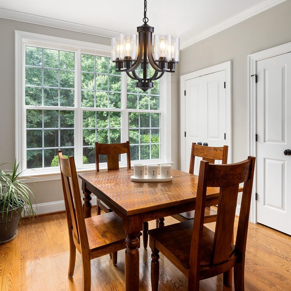 5-Light Dining Room Chandelier,Modern Small Chandeliers Black Rustic Metal Farmhouse High Ceiling Pendant Light Fixtures for Living Room,Kitchen,Foyer,Bedroom