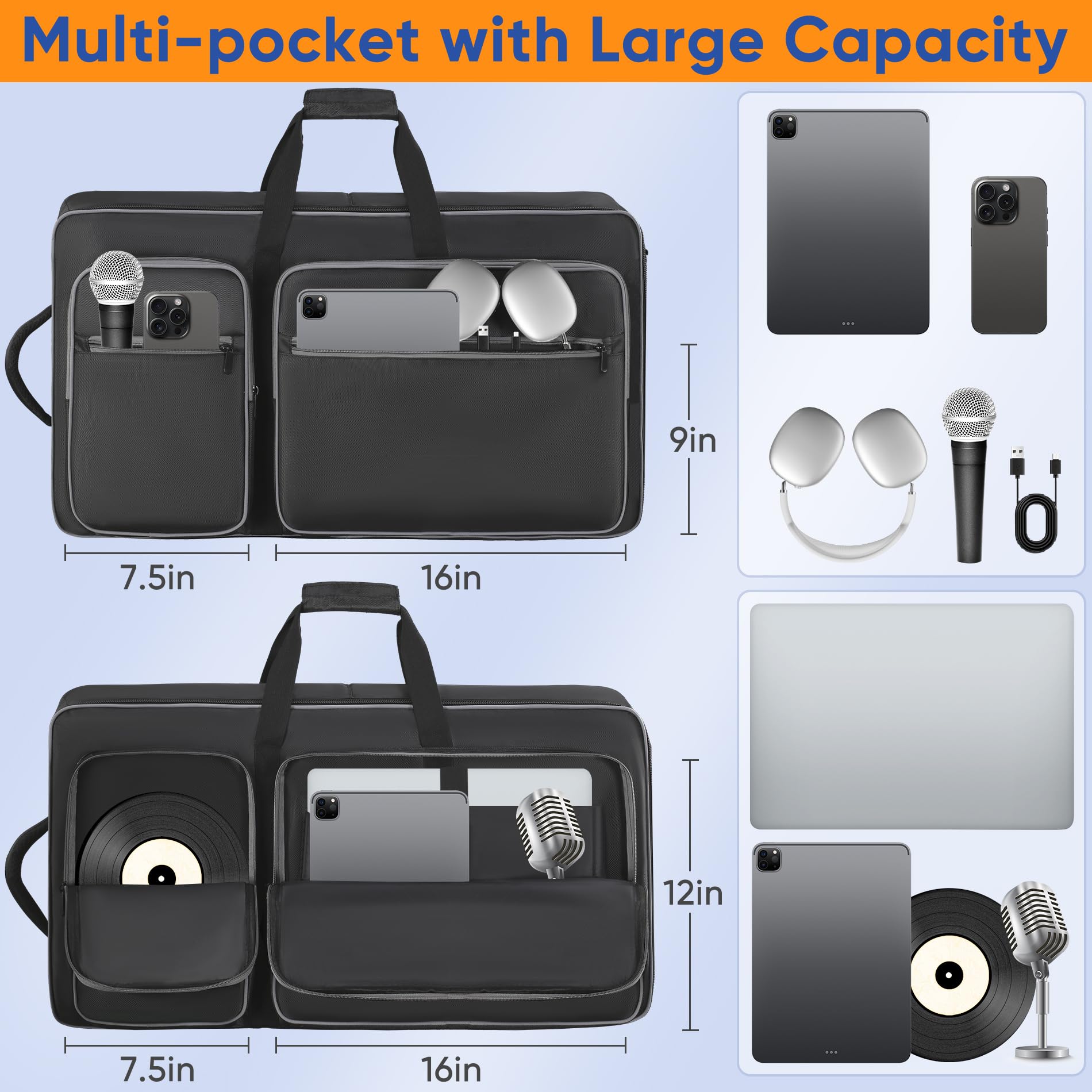 DJ Controller Tasche Kompatibel mit DDJ FLX10 / 1000 / REV7 / REV5 / SC LIVE 4, DJ Soft Case Gigbag mit Multi-Pocket für DJ Controller & Zubehör (Medium)