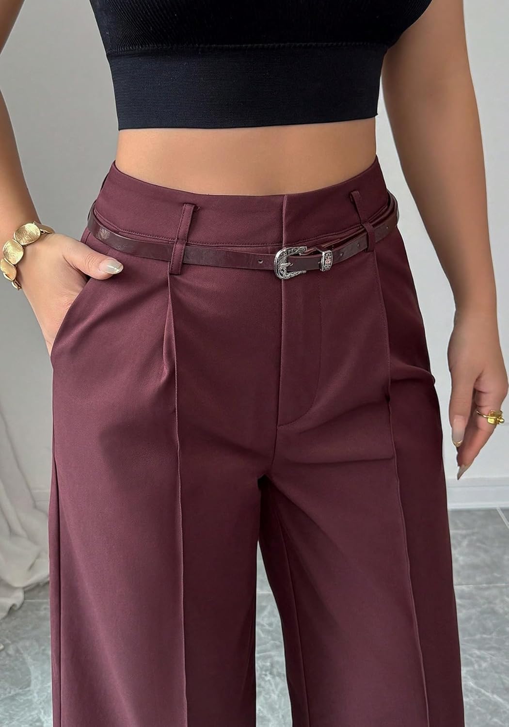 NRTHYE Business Casual Pants for Women High Waisted Straight Wide Leg Work Trousers Dress Suit Pants with Pockets - Image 6