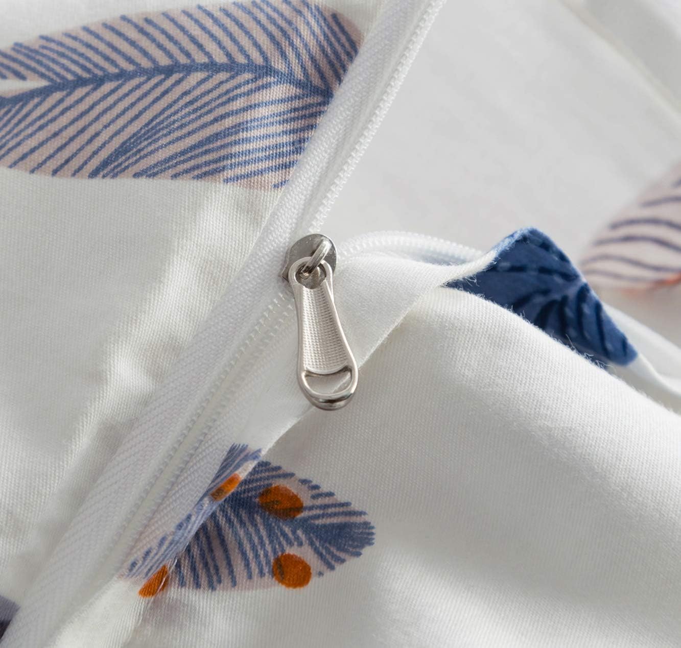 SUSYBAO Vintage Feather Duvet Cover King 100% Cotton 3 Pcs Set 1 Colorful Bohemian Patterned Duvet Cover with Zipper Ties 2 Pillow Cases Retro Blue Brown Bohemian Bird Plume Print Bedding Set Soft - Image 3