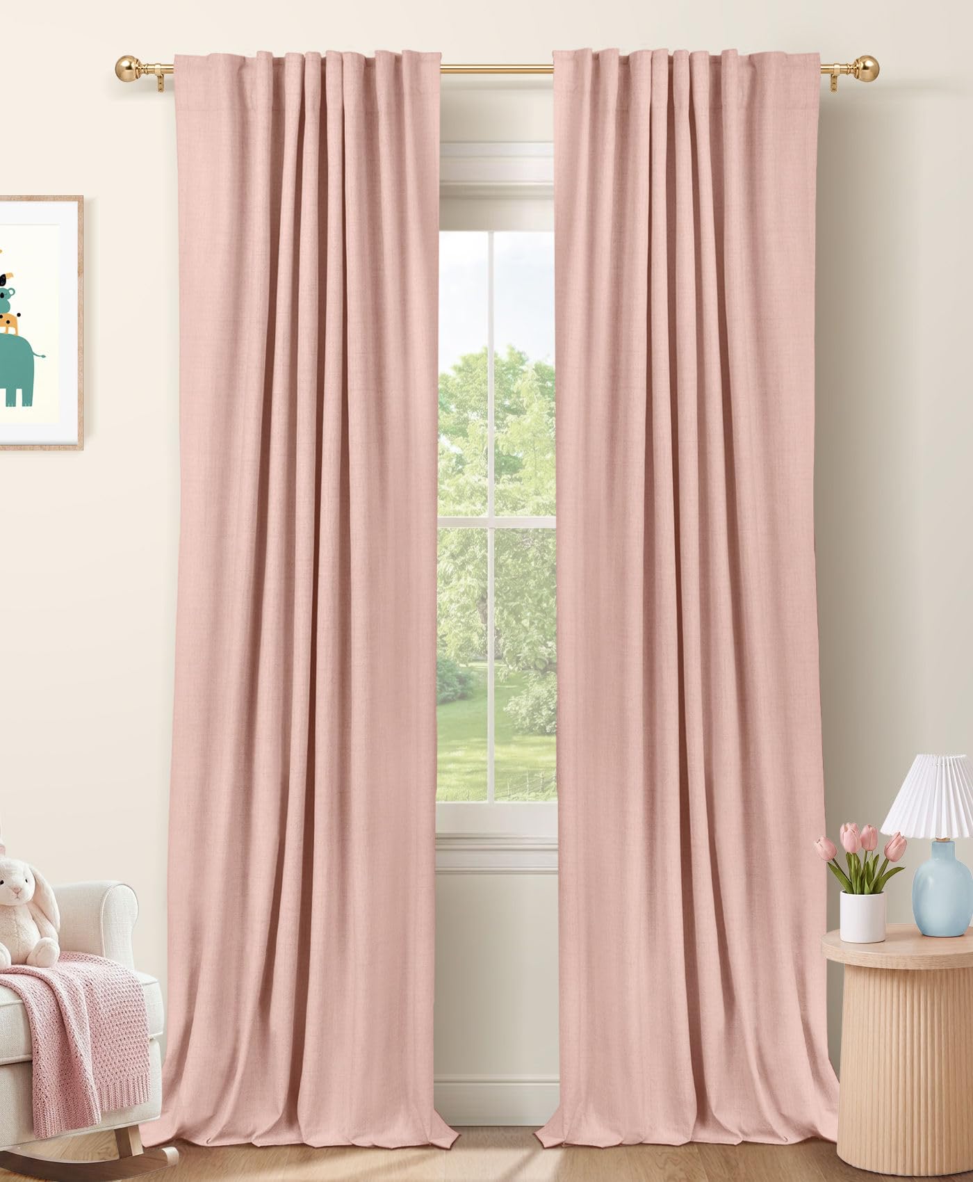 Blush Pink Total Blackout Curtains for Bedroom 108 Inch Long