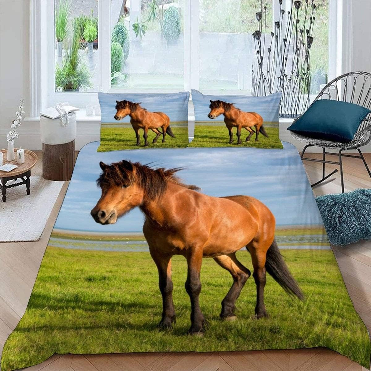 Parure de lit avec housse de couette cheval animal 3D 240x220 cm
