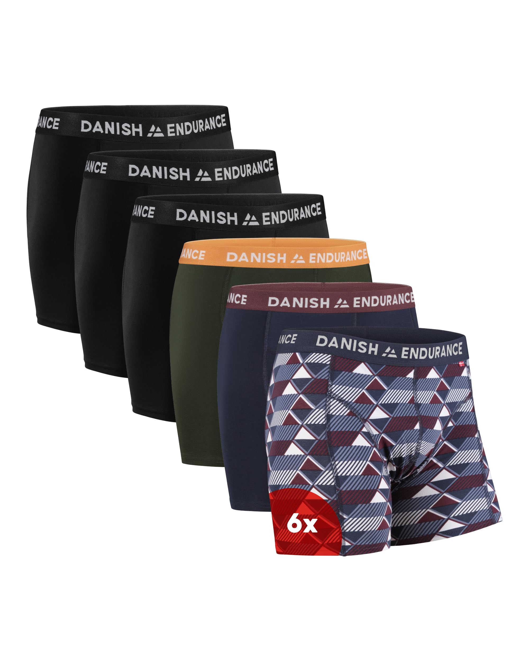 DANISH ENDURANCE Pack of 6 Men’s Boxer Shorts, Soft Cotton Briefs with Stretch, Comfortable, No Label, With/Without Fly