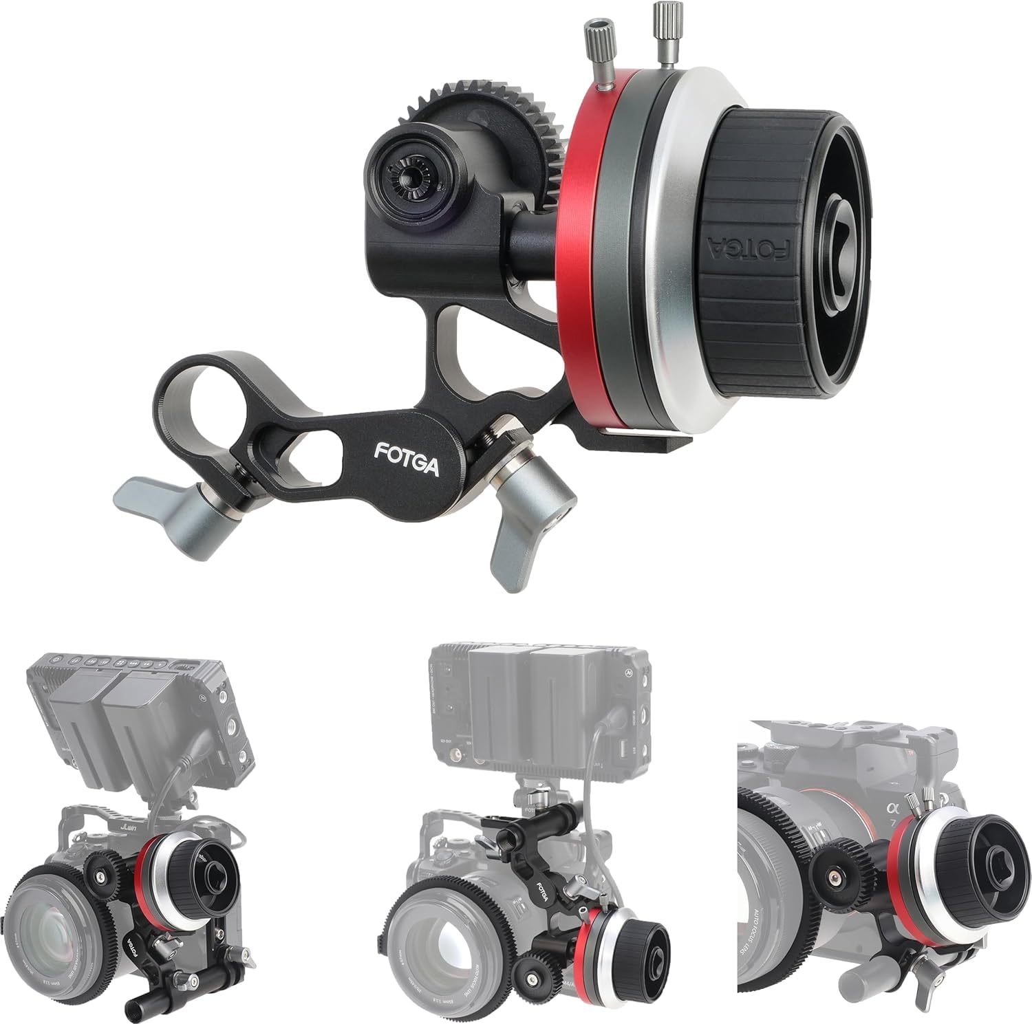 Hersmay Mini Follow Focus en métal avec stops A/B - Levier de mise au point - Compatible avec les rails de 15 mm - Amortissement des rails - Volant antidérapant pour appareil photo reflex numérique