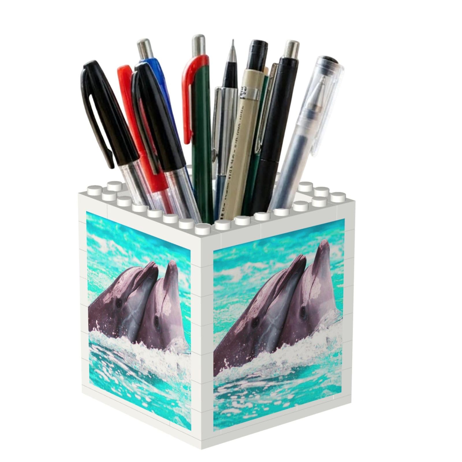 Poadnly Dolphin Printed, Pen Pot Pencil Holder for Office Home School, Compact Desk Organiser for Office Stationery