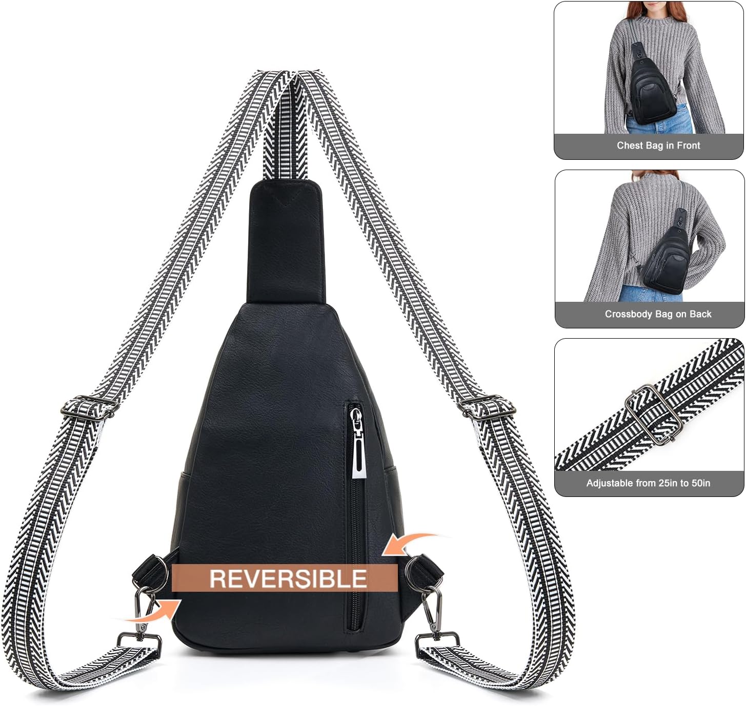 10L Crossbody Sling Bag for Women Men Anti Theft Cross Body Fanny Pack Belt Bag Purse Gifts for Women Faux Leather, Black - Image 6