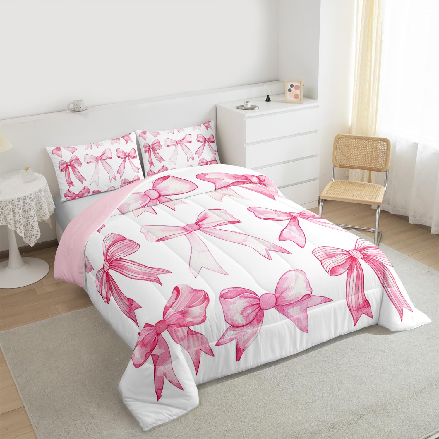 Homewish Kawaii uroczy zestaw pojedynczej kołdry z kokardą – dla dzieci nastolatków dorosłych, zestaw pościeli w stylu księżniczki, obraz olejny, kokarda, zestaw kołdry, nowoczesna estetyczna kołdra