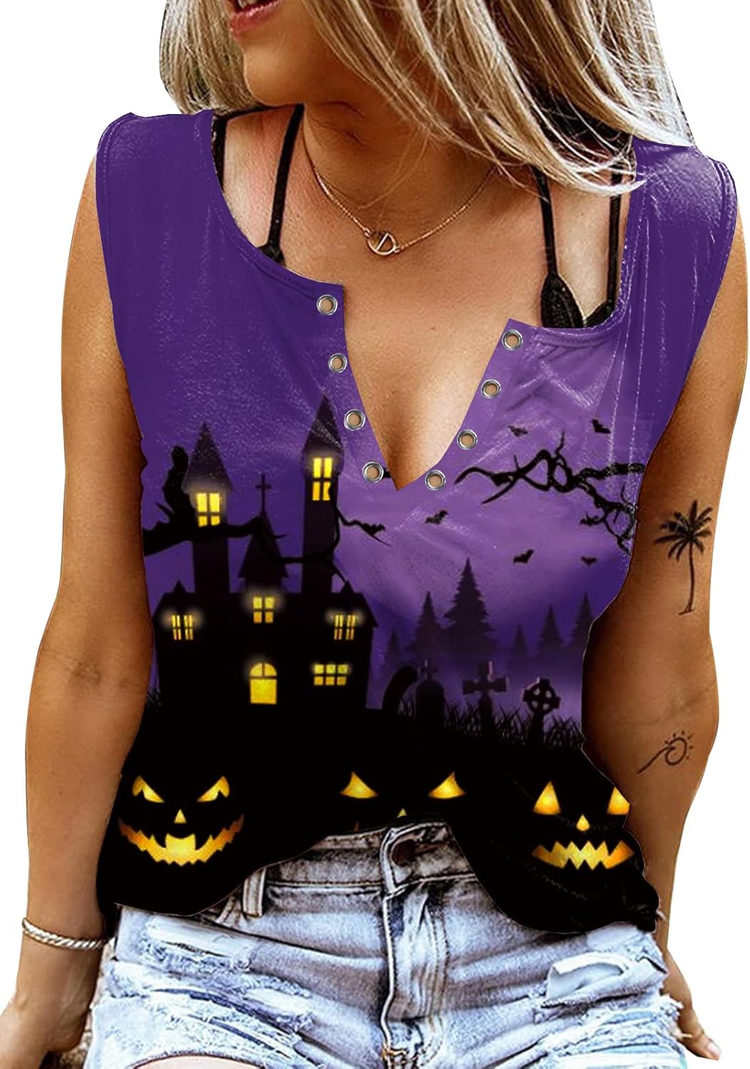 Tank Top for Women Sexy V Neck Casual Basic Tops Tie Dye Sleeveless Shirts with Ring Hole Country Music Style T-Shirts