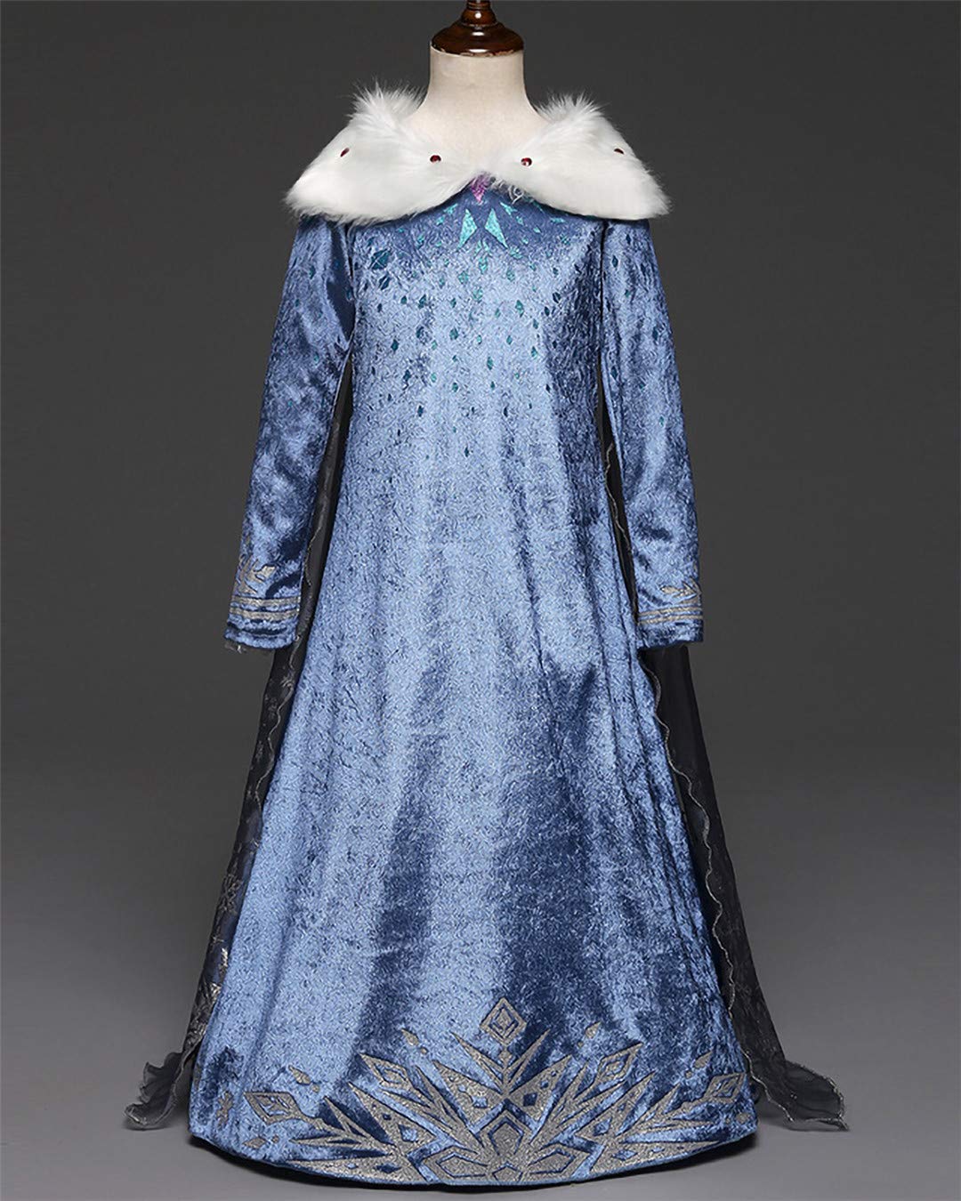 YOSICIL Vestito Elsa con Mantello Costume da Principessa Invernale Ragazze Manica Lunga Vestito Frozen Neve per Feste Regalo Compleanno Matrimonio Abito Lungo 3-10 Anni