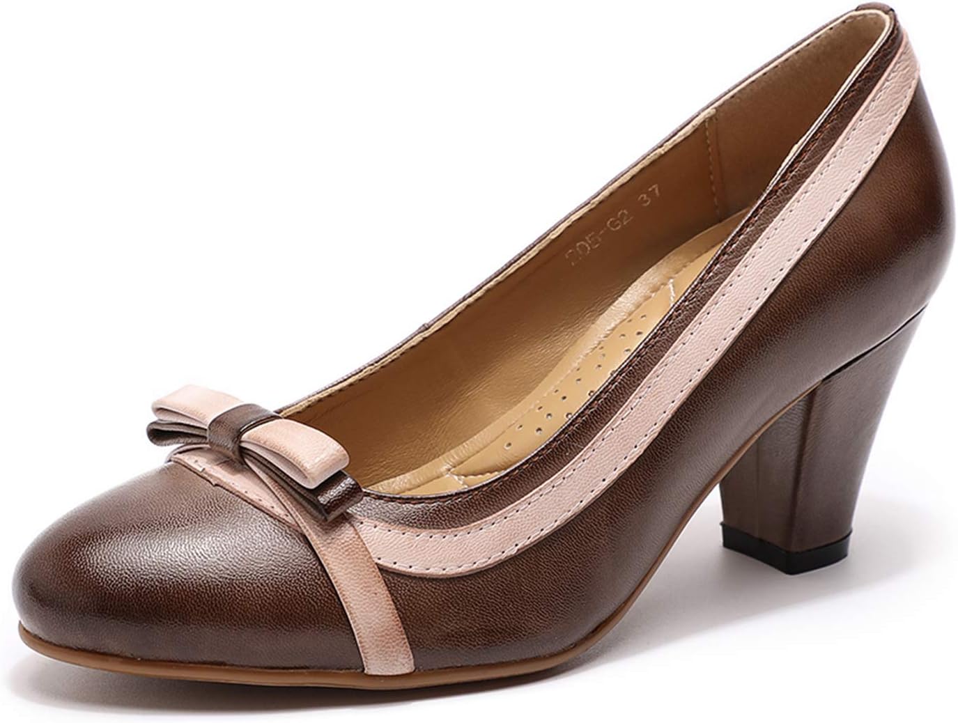 Mona flying Leather Mid Chunky Pumps Elegant Women Slip On Classic Comfortable Elegant Handmade Work Shoes