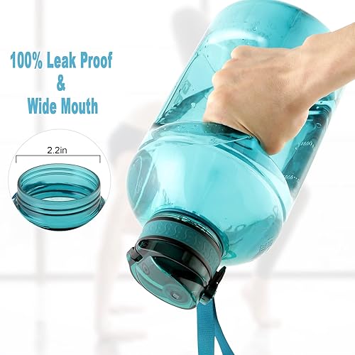 Miniatura 7 de GEMFUL Botella de agua de 3 litros con pajilla, 101 onzas, sin BPA, a prueba de fugas, con mango marcador de tiempo, para gimnasio, deportes, jarra