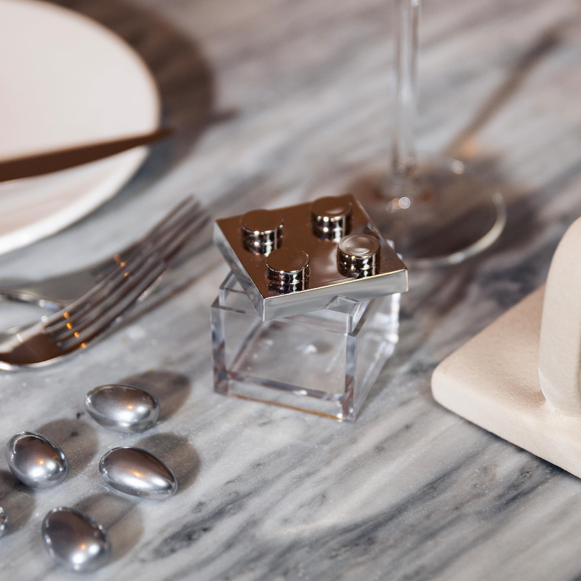 Manzoni Home - Contenitori Mattoncino - Set da 12 Pezzi - Versione Premium Argento Metallizato - Ideali Come Bomboniere per Battesimo e Decorazioni Creative - Made in Italy