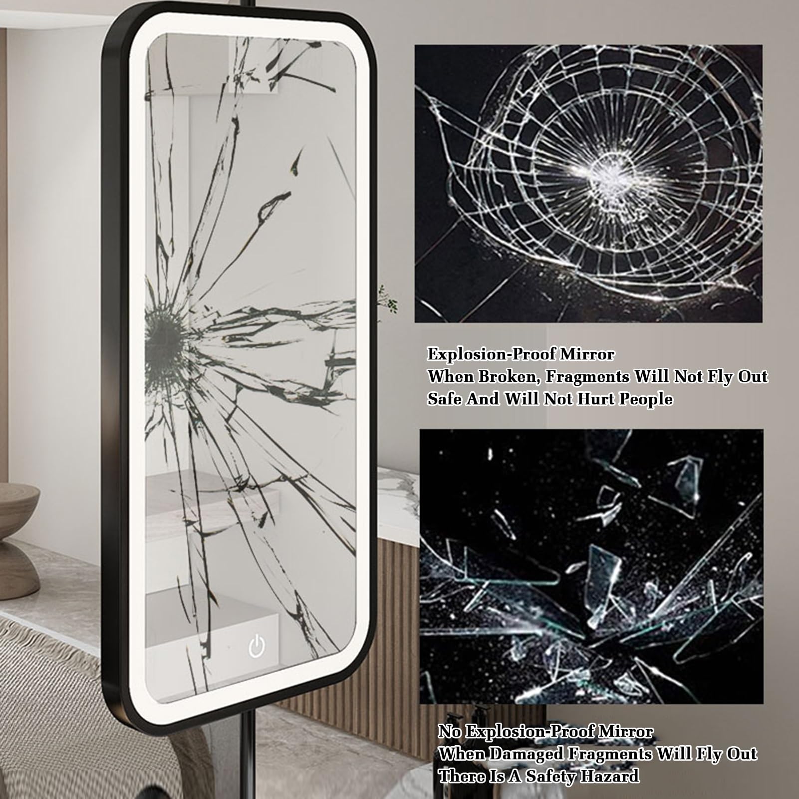 LED-Spiegel, rechteckig, mit Lichtern, dekorativer minimalistischer Glasspiegel für Zuhause oder Hotel, Roségold, 60 x 90 cm, stilvoller Wandspiegel für moderne Innenräume